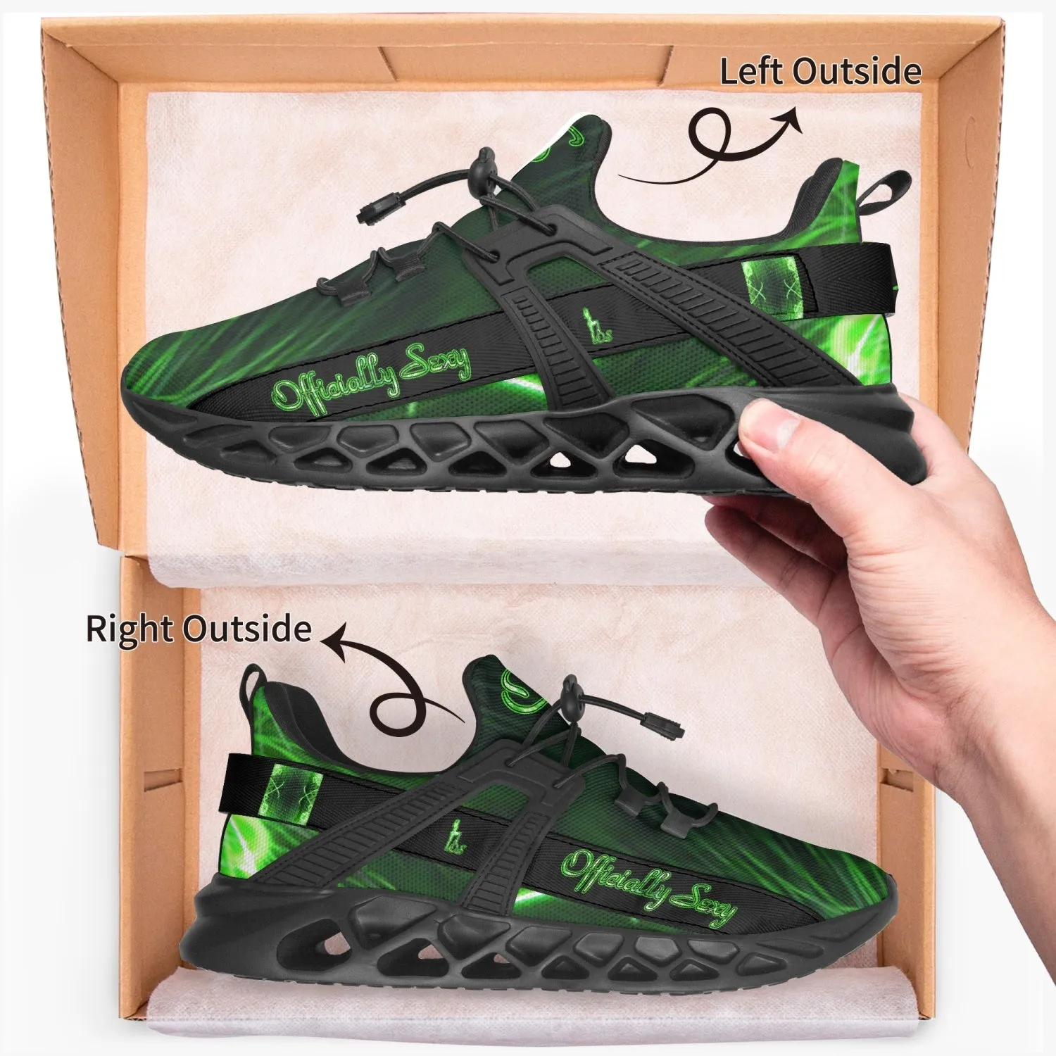 Officially Sexy Neon Green Laser Hearts Collection Mesh Running Shoes
