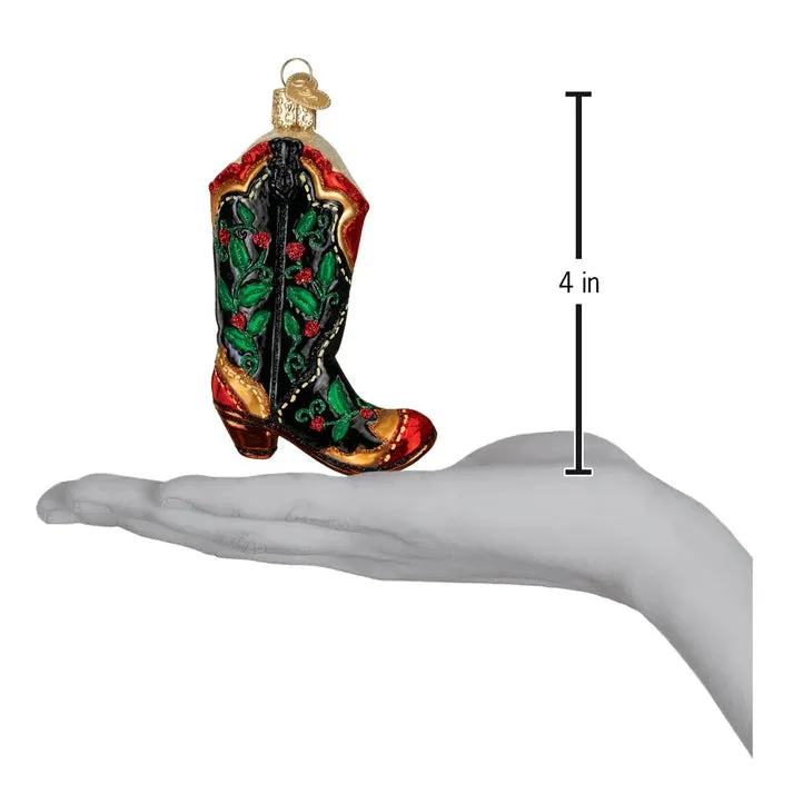 Old World Christmas Holly Berry Cowboy Boot Ornament