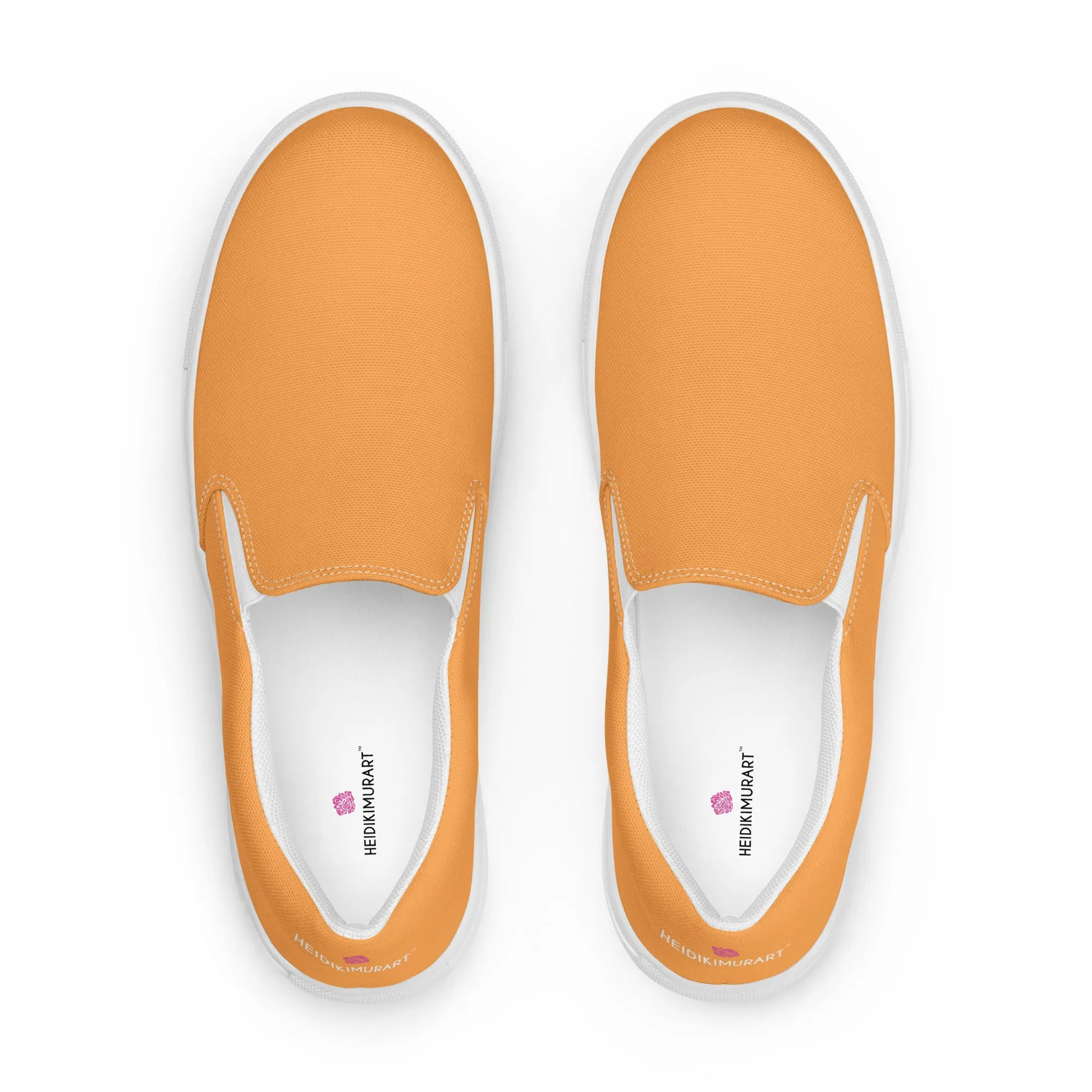 Orange Pastel Women's Slip Ons, Solid Colorful Orange Color Modern Minimalist Women’s Slip-On Canvas Shoes (US Size: 5-12)