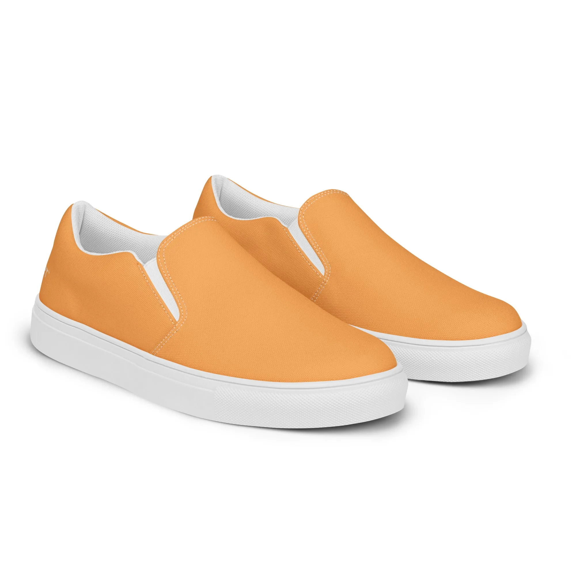 Orange Pastel Women's Slip Ons, Solid Colorful Orange Color Modern Minimalist Women’s Slip-On Canvas Shoes (US Size: 5-12)