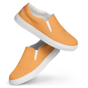 Orange Pastel Women's Slip Ons, Solid Colorful Orange Color Modern Minimalist Women’s Slip-On Canvas Shoes (US Size: 5-12)
