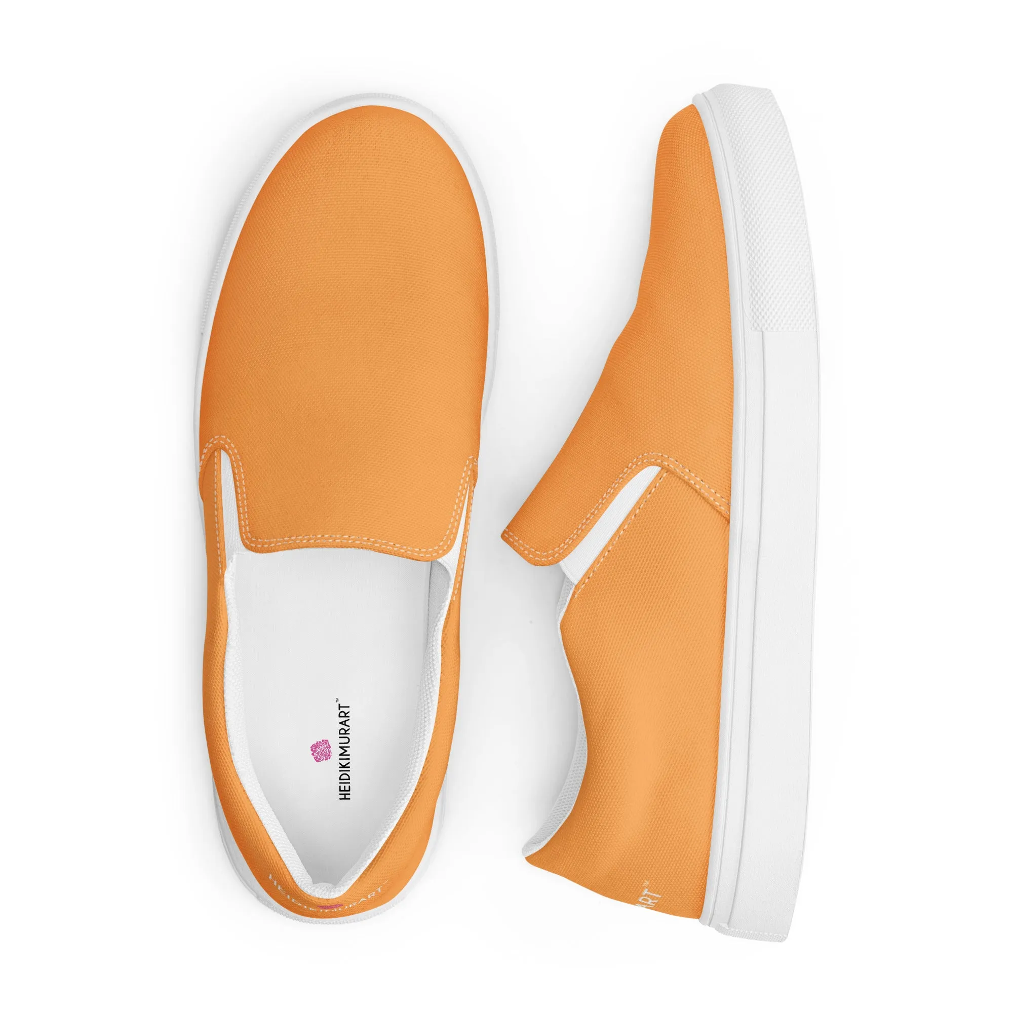 Orange Pastel Women's Slip Ons, Solid Colorful Orange Color Modern Minimalist Women’s Slip-On Canvas Shoes (US Size: 5-12)