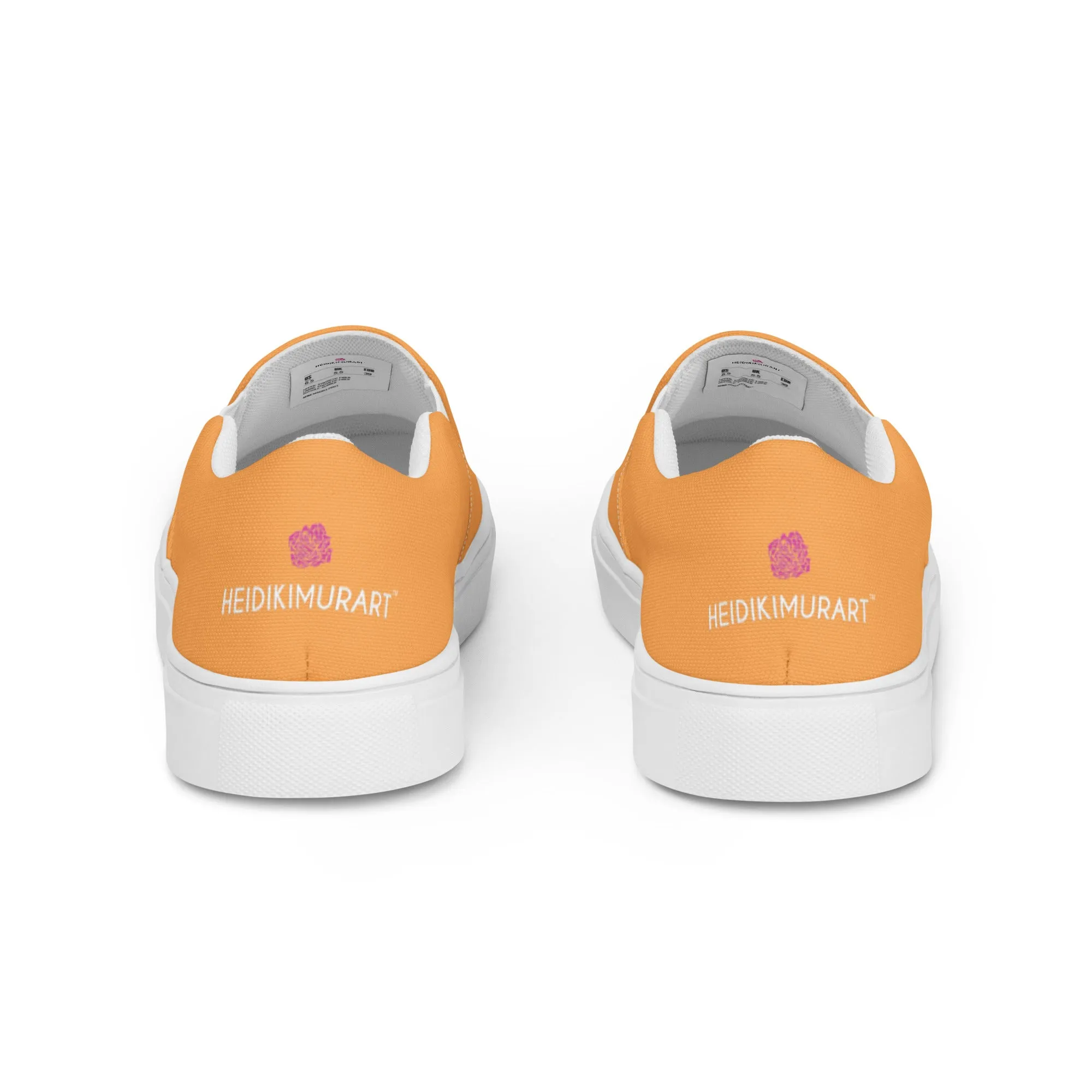 Orange Pastel Women's Slip Ons, Solid Colorful Orange Color Modern Minimalist Women’s Slip-On Canvas Shoes (US Size: 5-12)