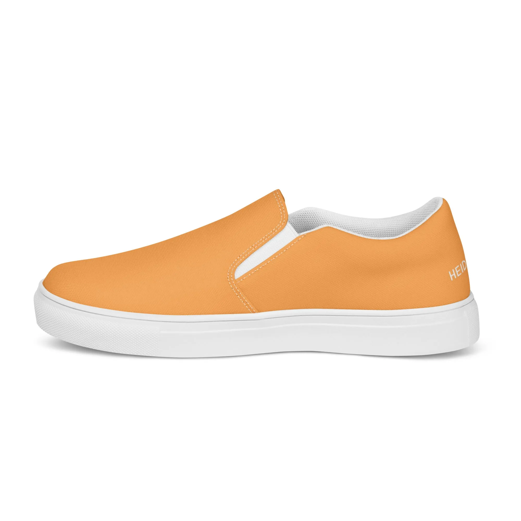 Orange Pastel Women's Slip Ons, Solid Colorful Orange Color Modern Minimalist Women’s Slip-On Canvas Shoes (US Size: 5-12)