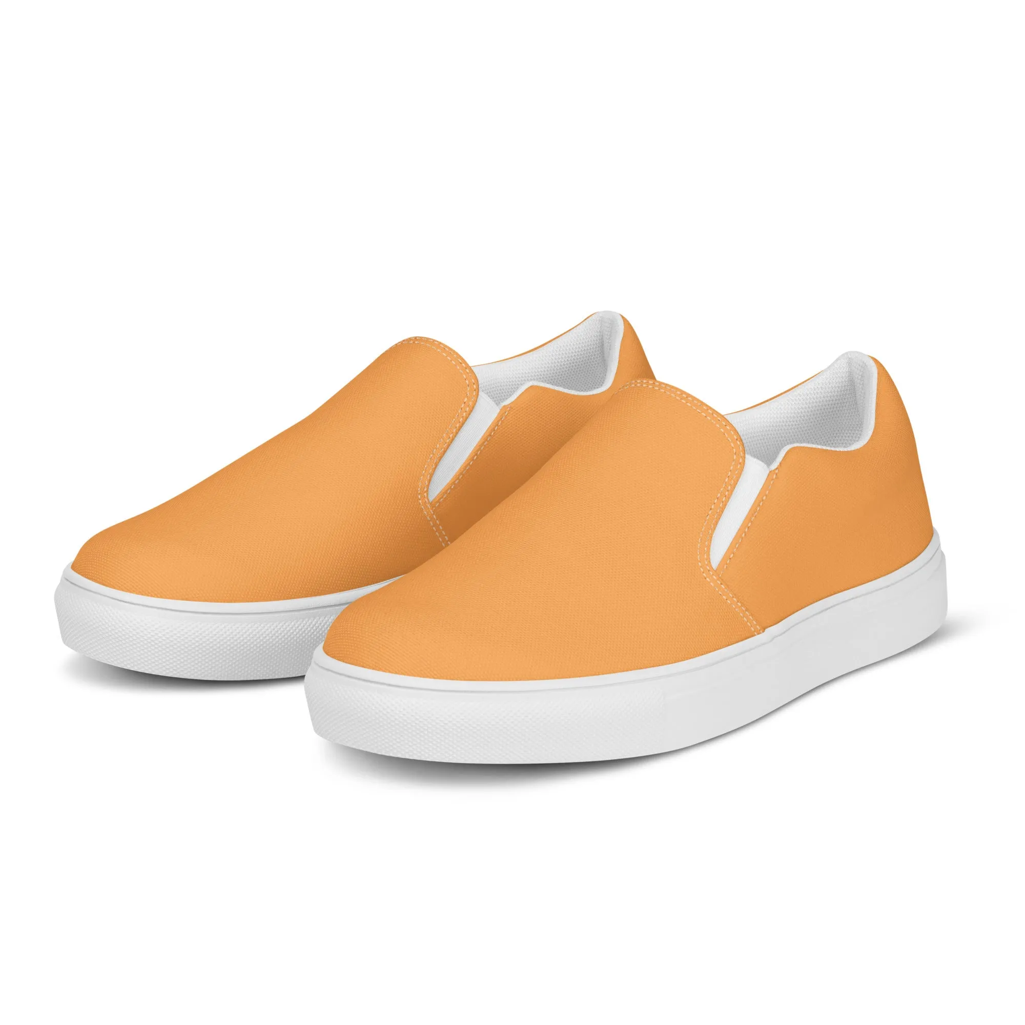Orange Pastel Women's Slip Ons, Solid Colorful Orange Color Modern Minimalist Women’s Slip-On Canvas Shoes (US Size: 5-12)