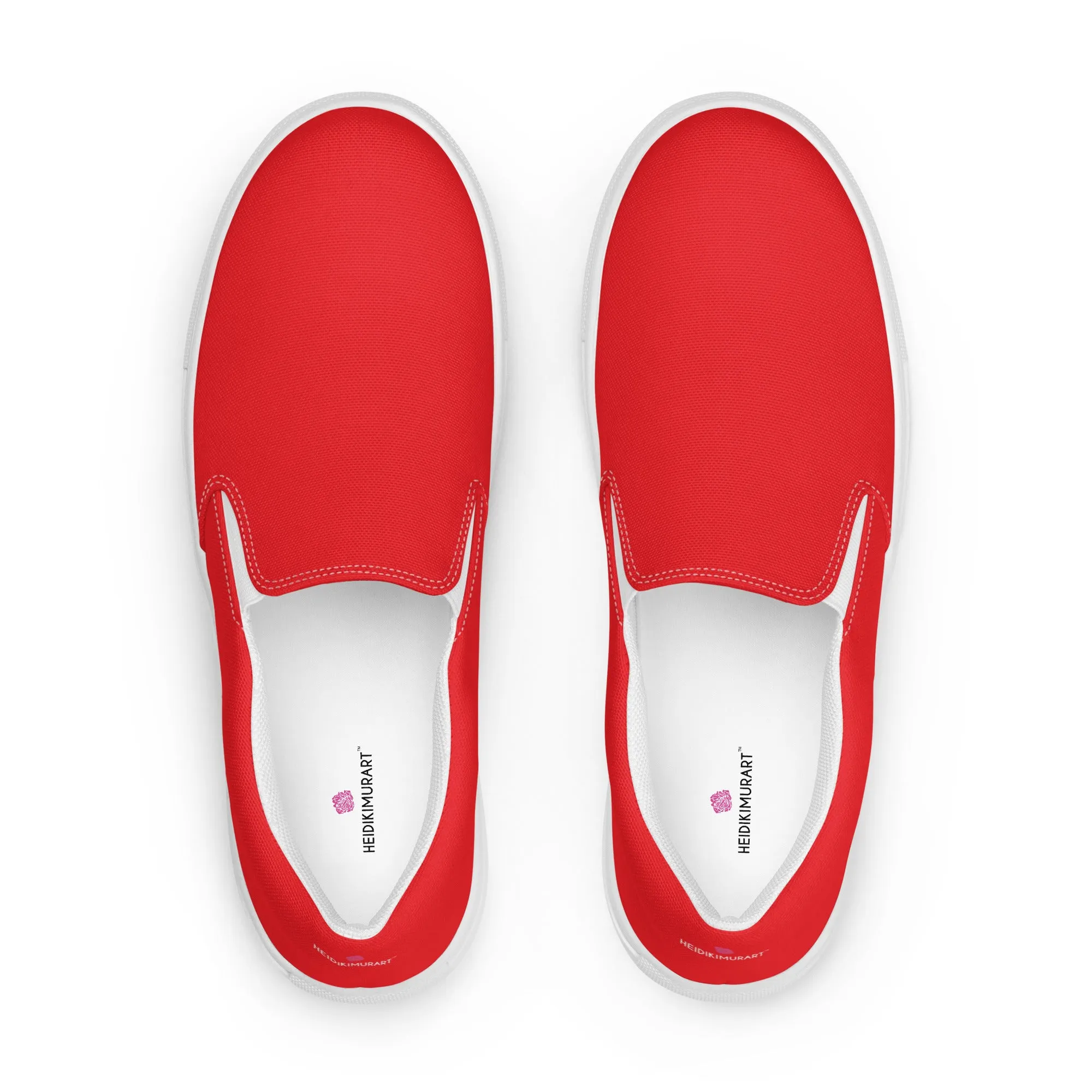 Orange Red Slip Ons For Men, Solid Bright Red Color Best Casual Breathable Men’s Slip-on Canvas Shoes (US Size: 5-13)