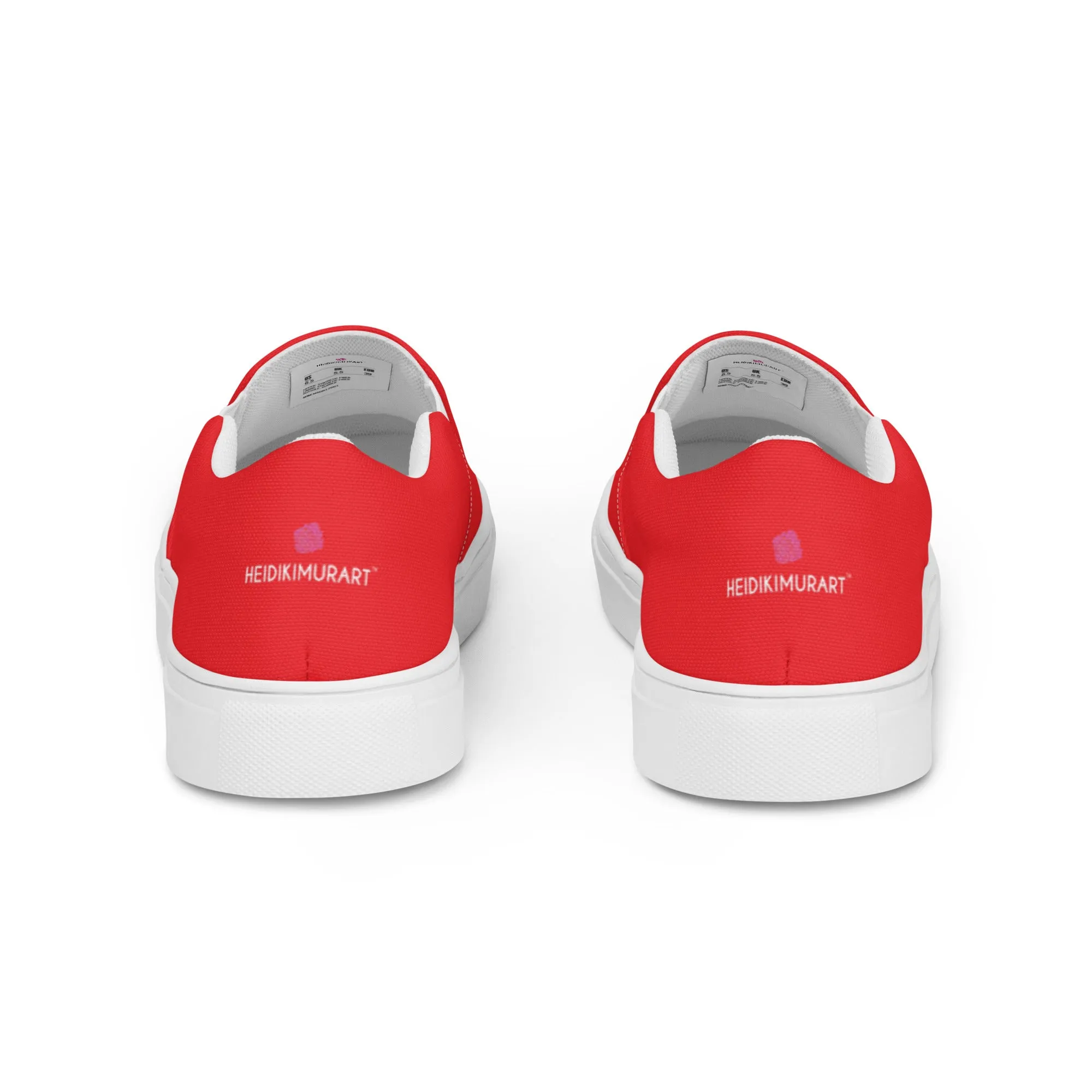 Orange Red Slip Ons For Men, Solid Bright Red Color Best Casual Breathable Men’s Slip-on Canvas Shoes (US Size: 5-13)
