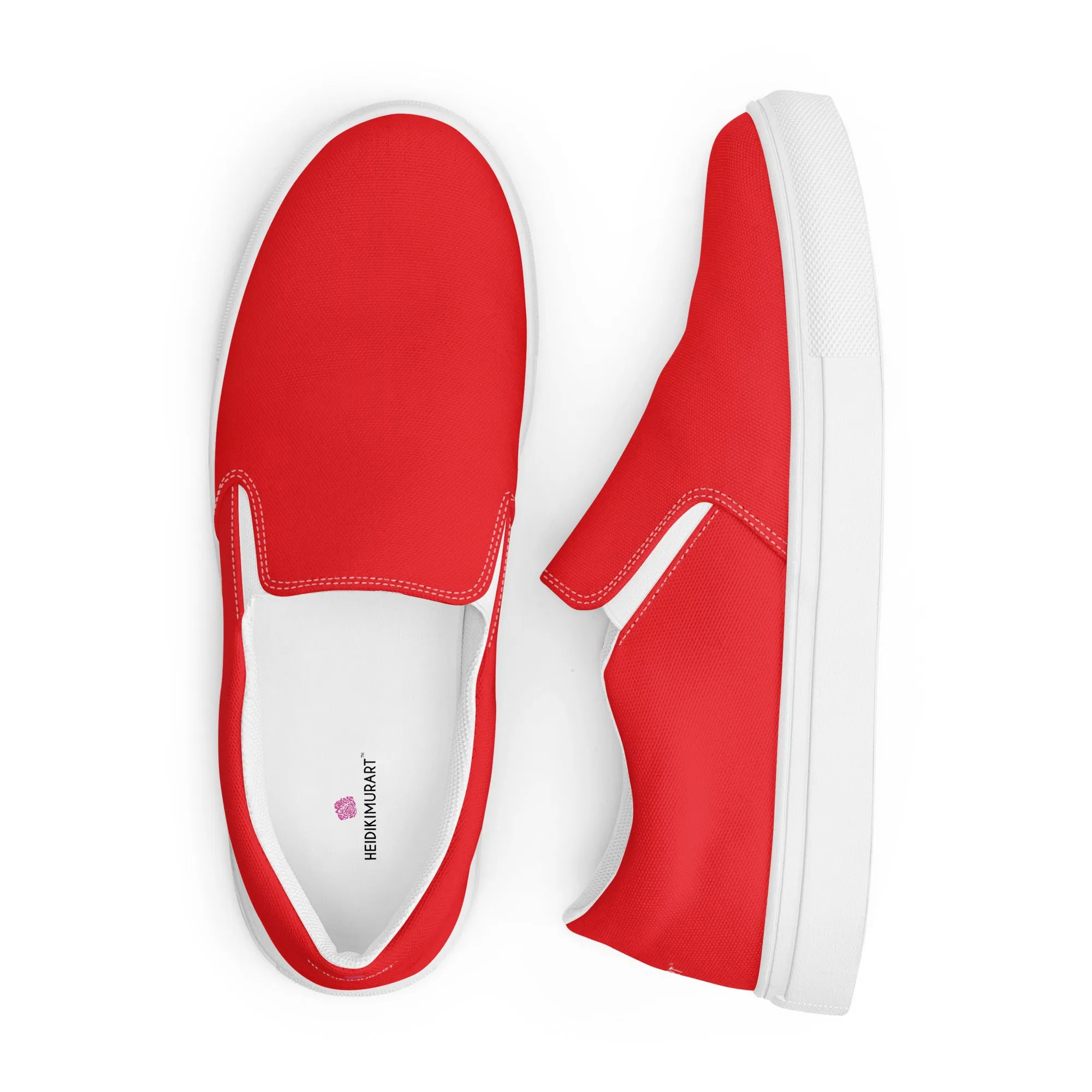 Orange Red Slip Ons For Men, Solid Bright Red Color Best Casual Breathable Men’s Slip-on Canvas Shoes (US Size: 5-13)
