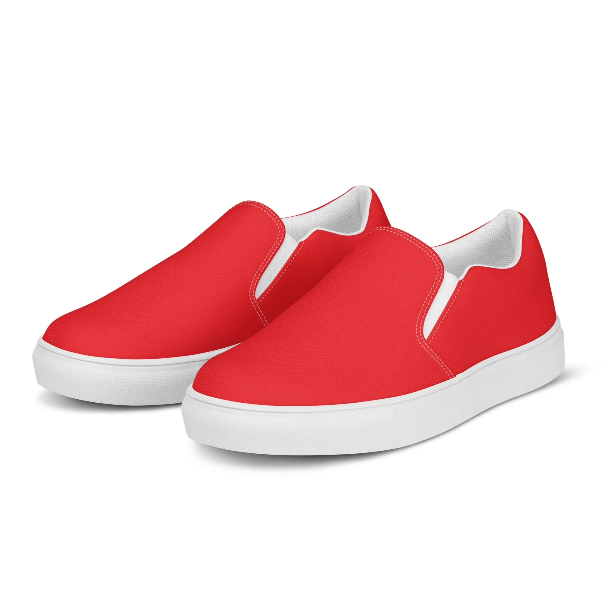 Orange Red Slip Ons For Men, Solid Bright Red Color Best Casual Breathable Men’s Slip-on Canvas Shoes (US Size: 5-13)