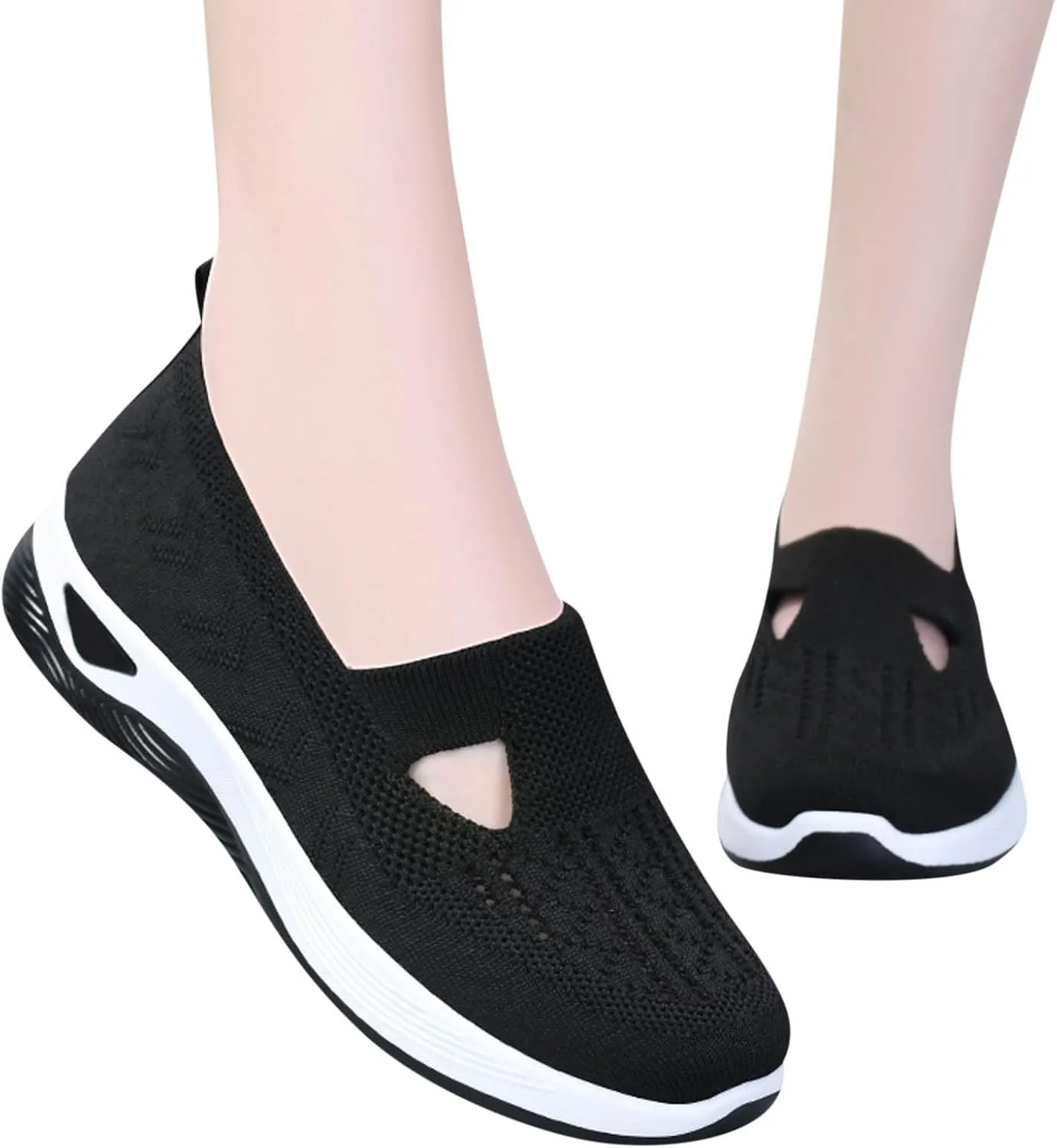 Orthopedic Shoes for Women Woven Slip on Walking Non Slip Work Shoes Women Mesh Women Casual Shoes White Sneakers Steel Toe Tennis Shoe Cross Trainer Shoe