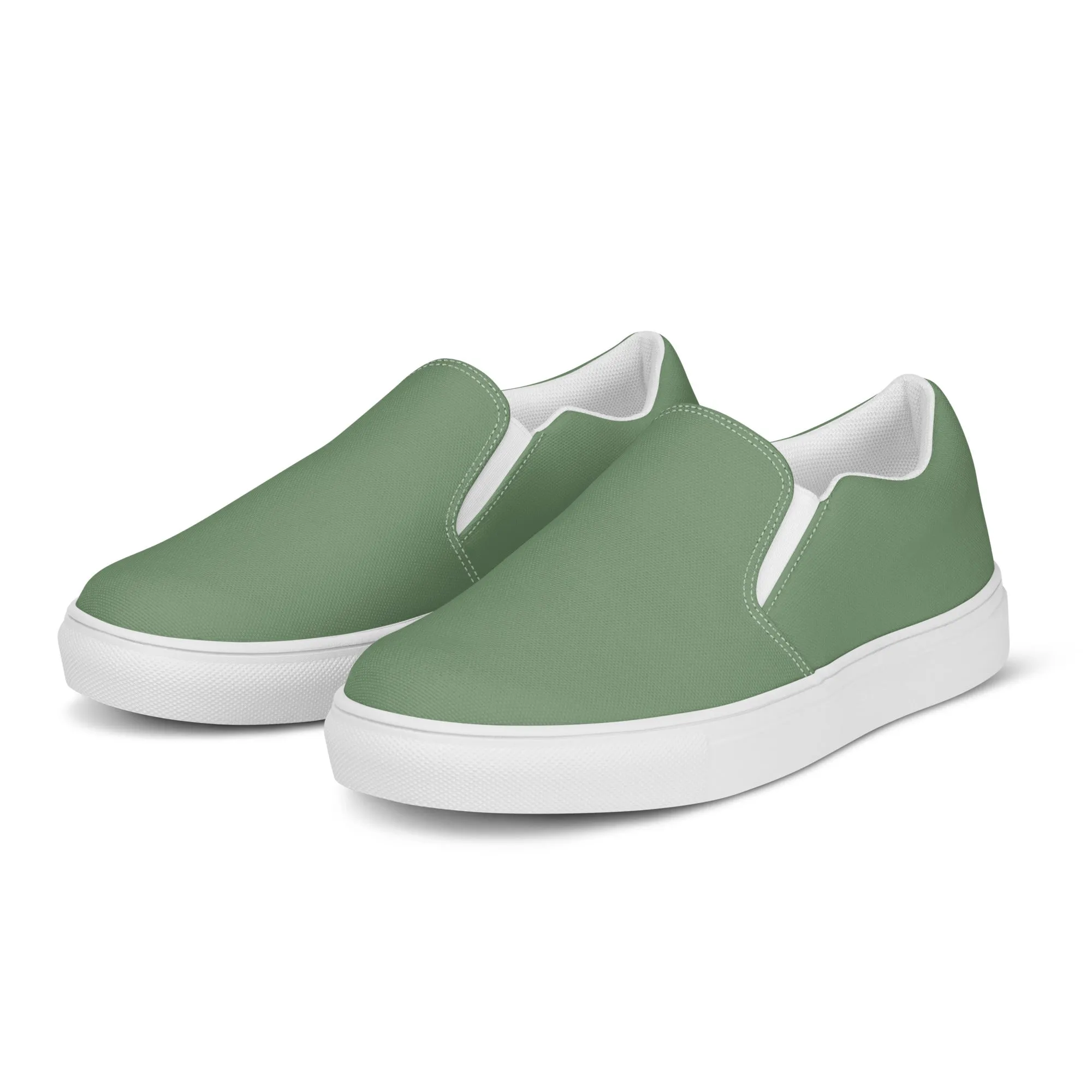 Parsley Green Women's Slip Ons, Solid Pastel Green Color Modern Minimalist Women’s Slip-On Canvas Shoes (US Size: 5-12)