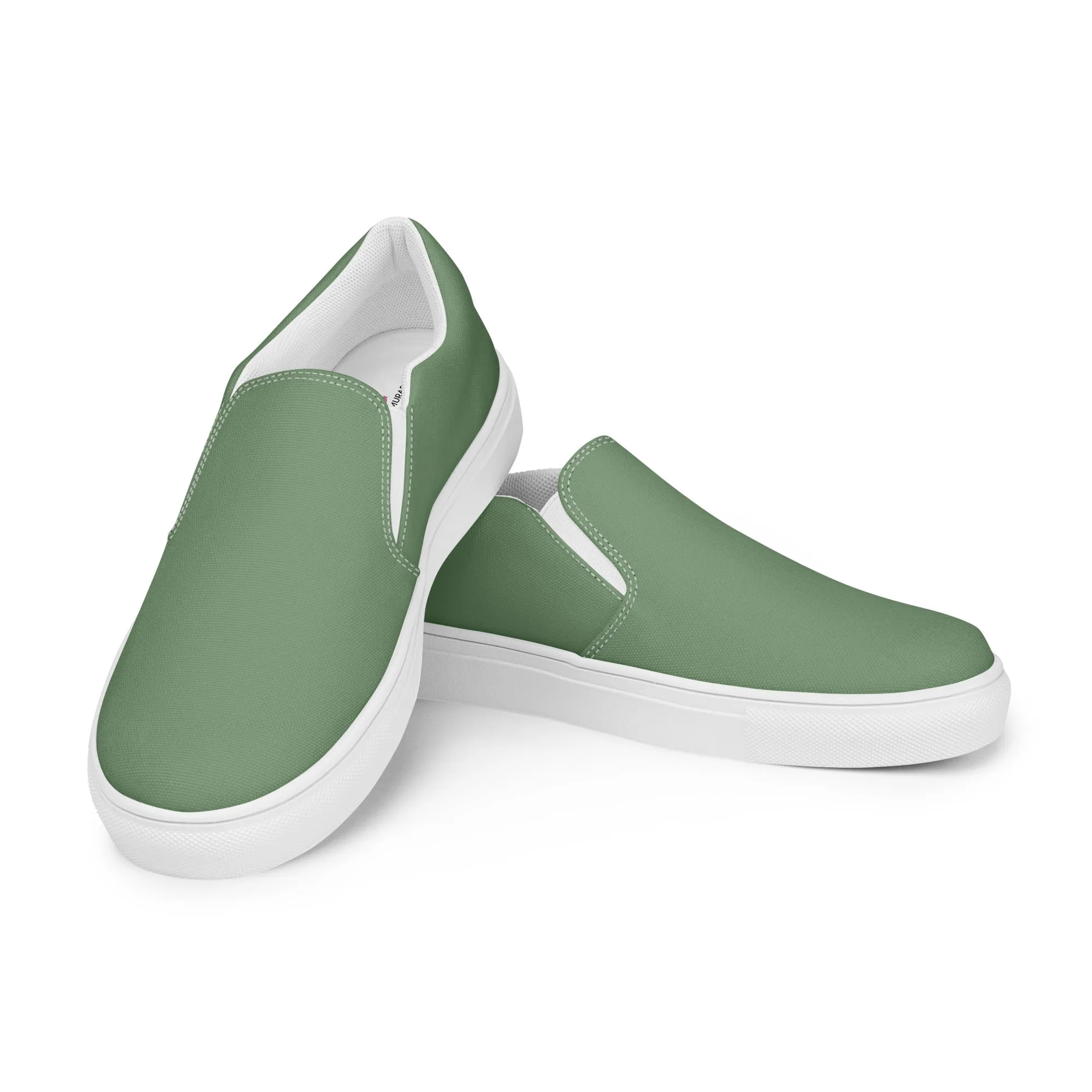 Parsley Green Women's Slip Ons, Solid Pastel Green Color Modern Minimalist Women’s Slip-On Canvas Shoes (US Size: 5-12)