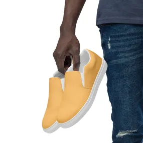 Pastel Yellow Men's Slips Ons, Solid Pale Yellow Color Best Casual Breathable Men’s Slip-on Canvas Shoes (US Size: 5-13)