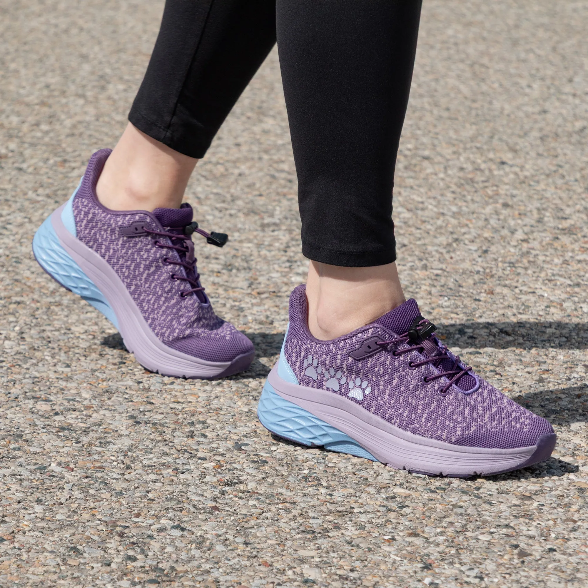 Paw Print Cushioned Walking Shoes with Bungee Laces