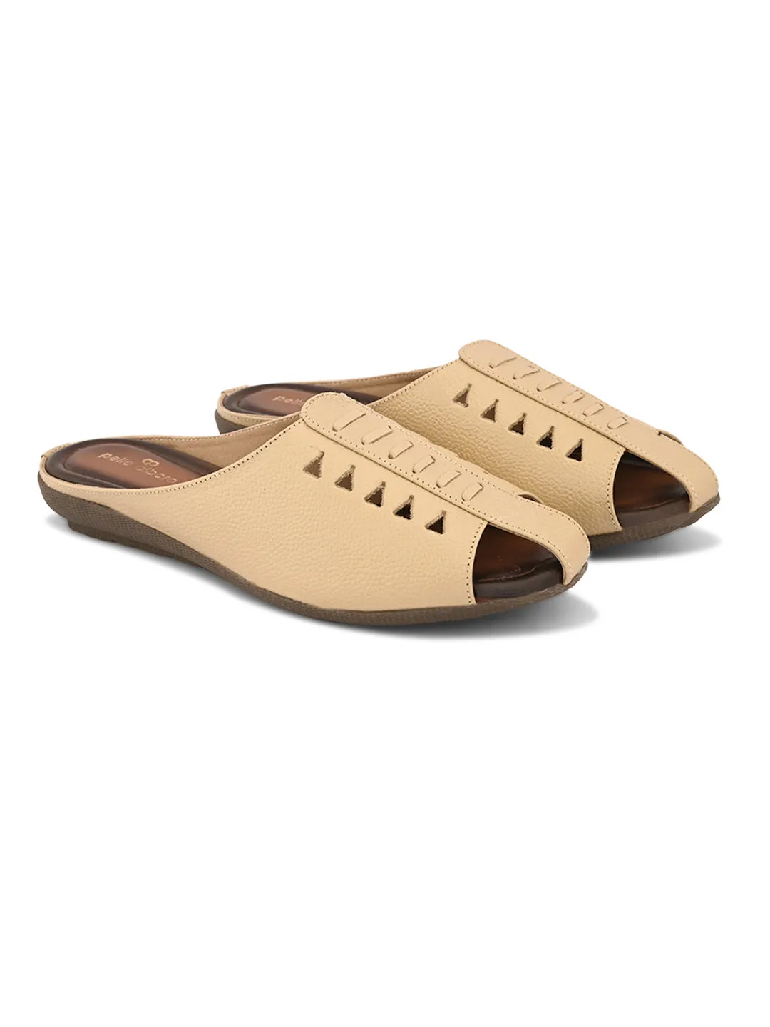 Pelle Albero Women Cream Leather Flat Mules