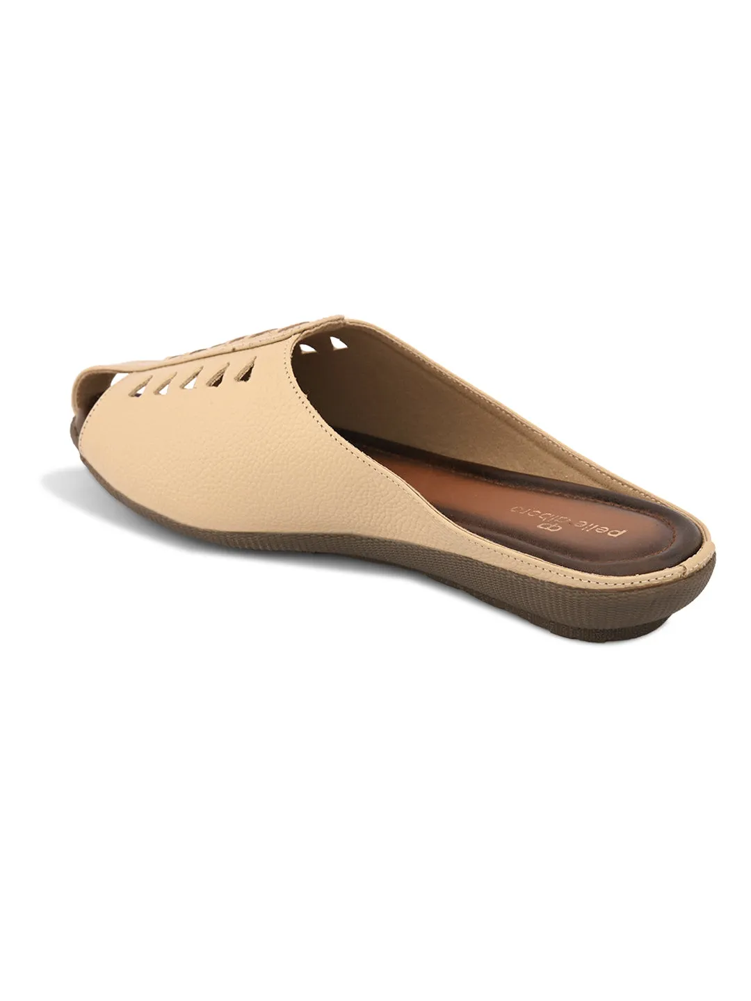 Pelle Albero Women Cream Leather Flat Mules