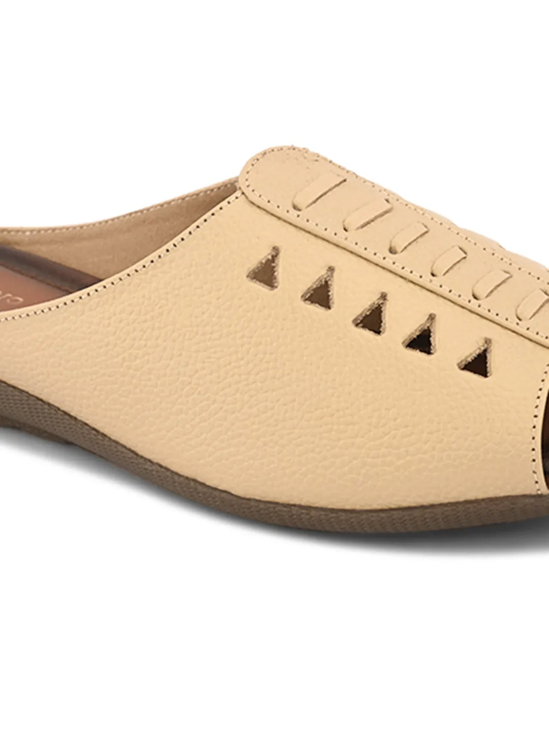 Pelle Albero Women Cream Leather Flat Mules