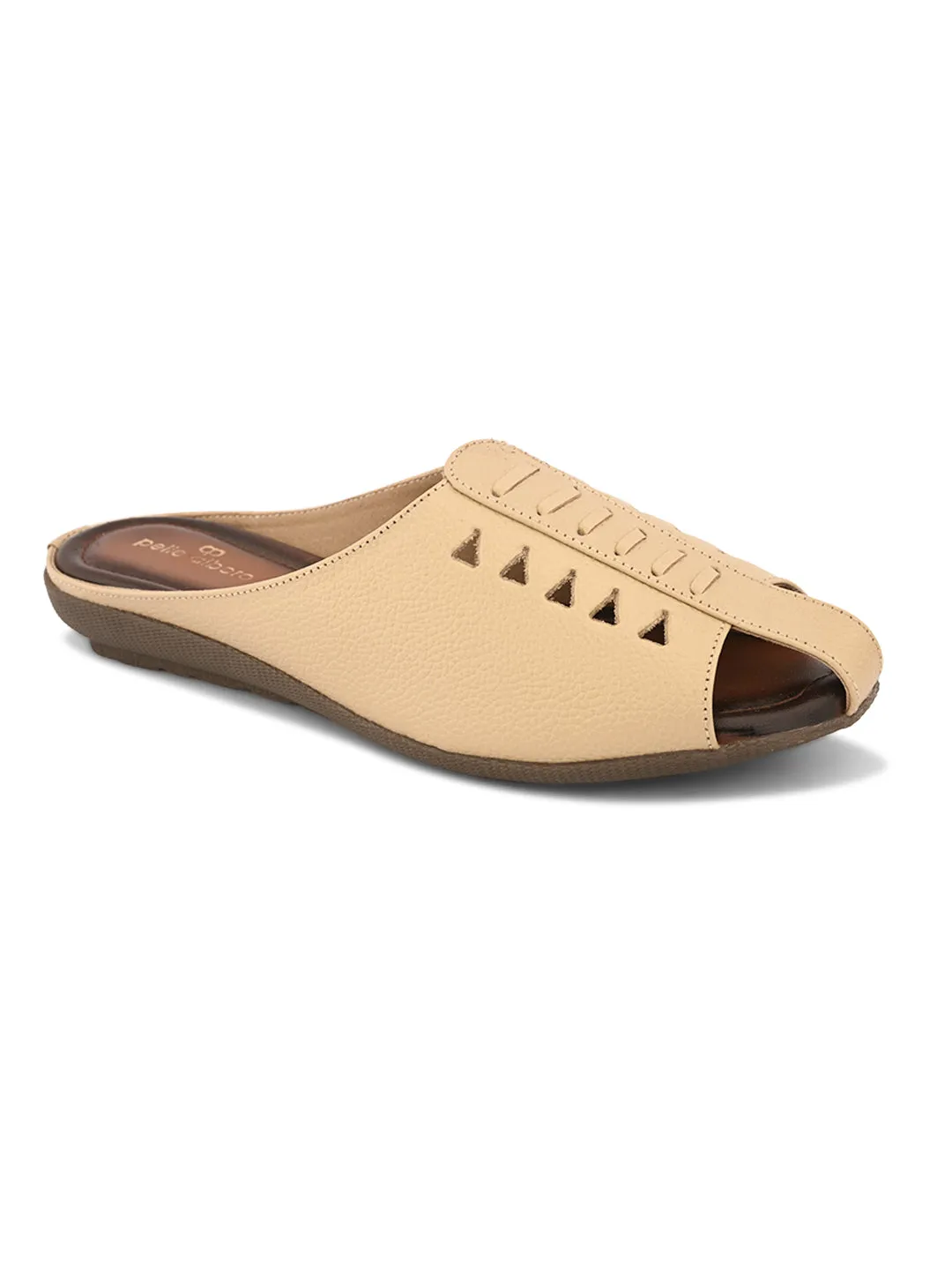 Pelle Albero Women Cream Leather Flat Mules