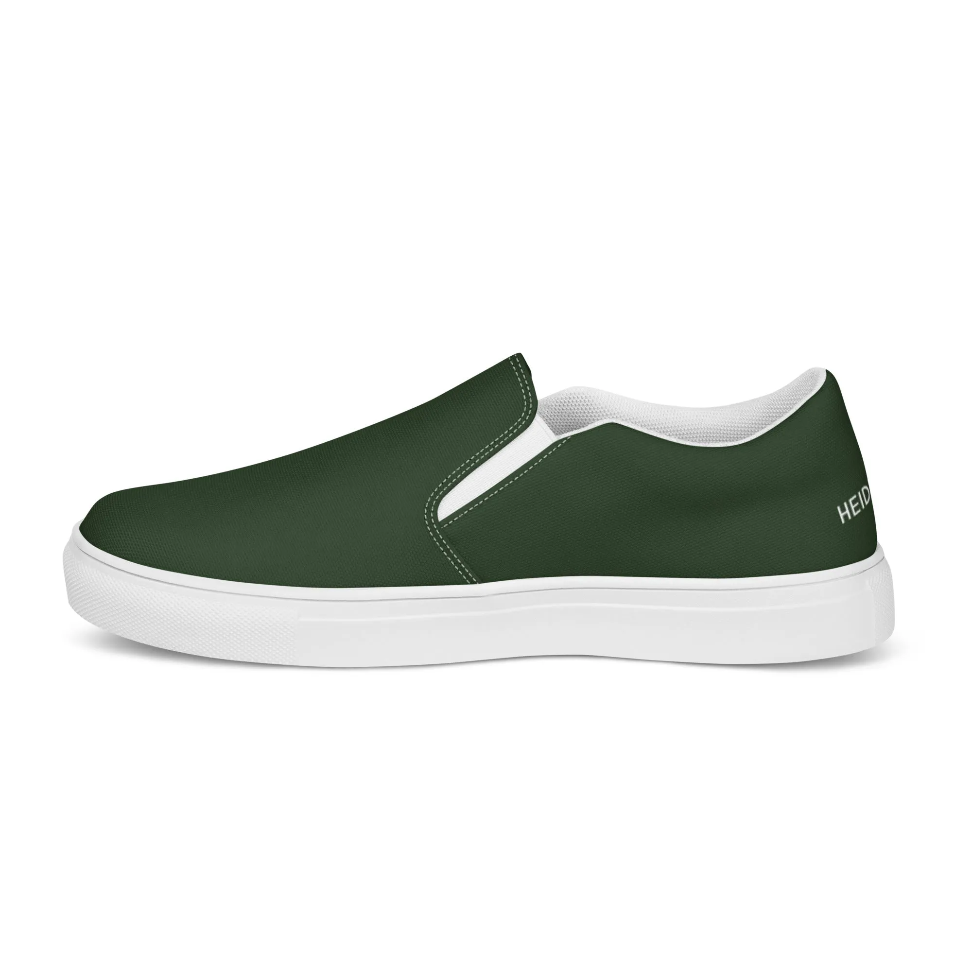 Pine Green Women's Slip Ons, Solid Dark Green Color Modern Minimalist Women’s Slip-On Canvas Shoes (US Size: 5-12)