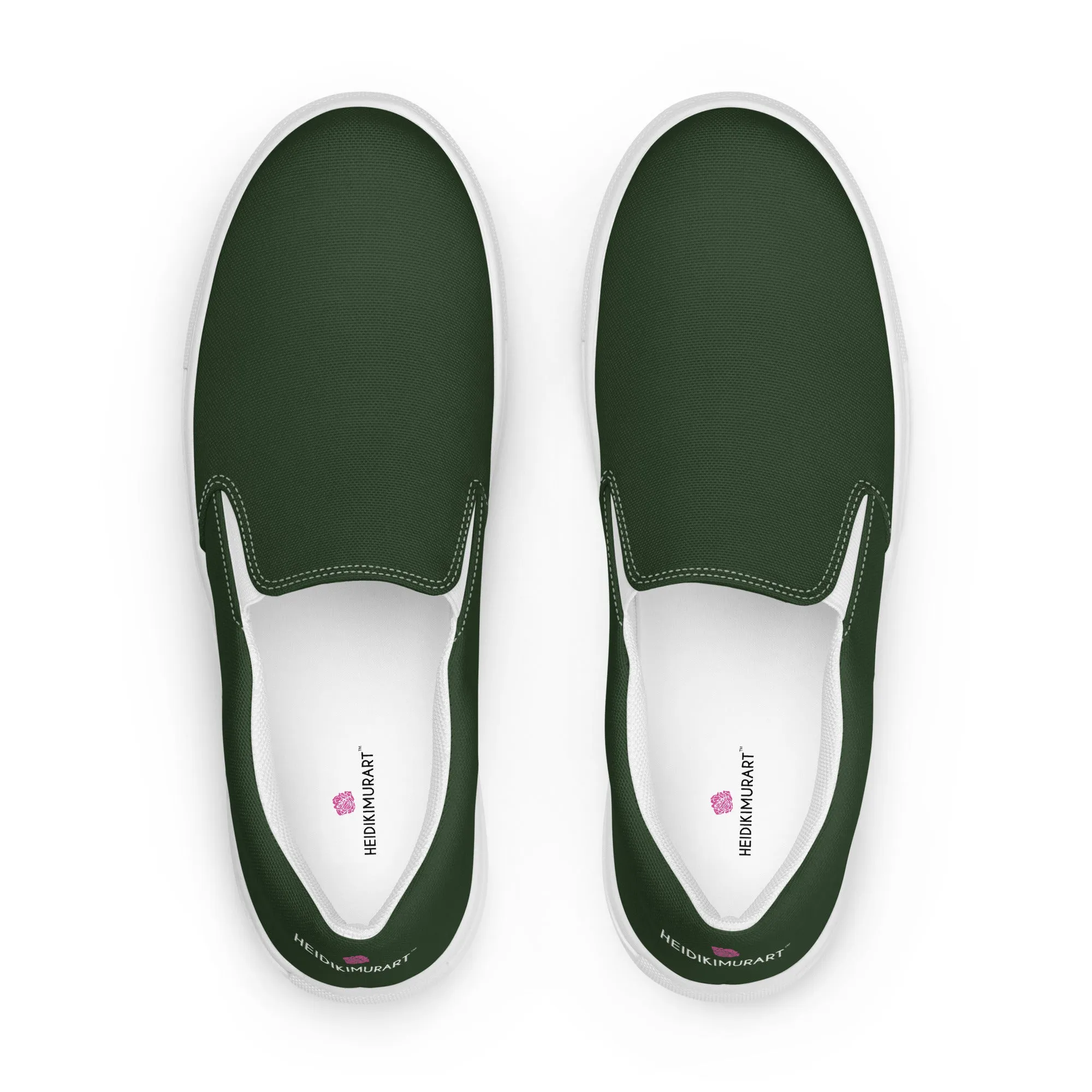 Pine Green Women's Slip Ons, Solid Dark Green Color Modern Minimalist Women’s Slip-On Canvas Shoes (US Size: 5-12)