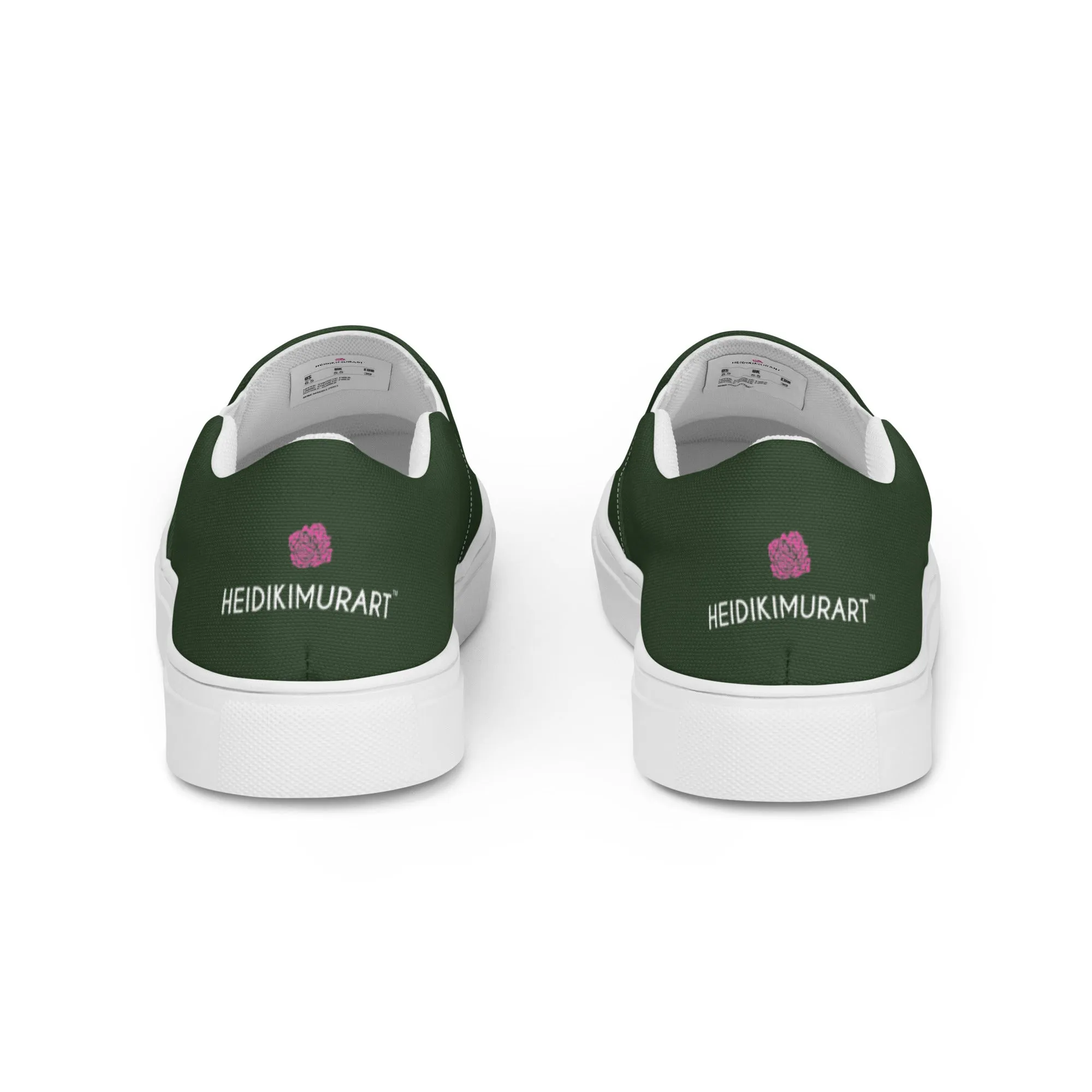 Pine Green Women's Slip Ons, Solid Dark Green Color Modern Minimalist Women’s Slip-On Canvas Shoes (US Size: 5-12)