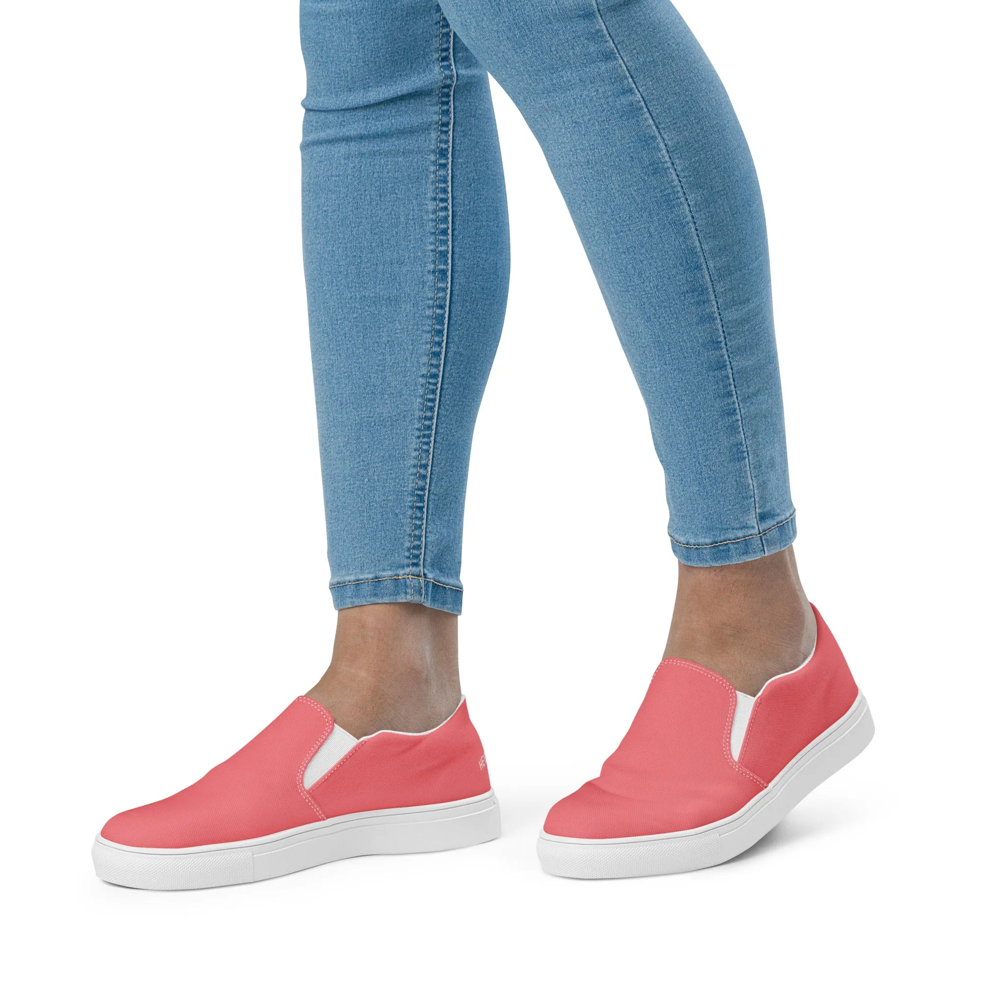 Pink Women's Slip Ons, Solid Colorful Pink Color Modern Minimalist Women’s Slip-On Canvas Shoes (US Size: 5-12)