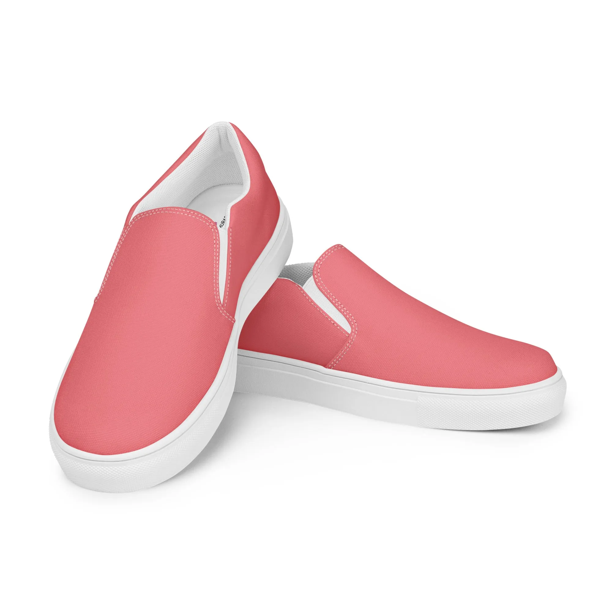 Pink Women's Slip Ons, Solid Colorful Pink Color Modern Minimalist Women’s Slip-On Canvas Shoes (US Size: 5-12)