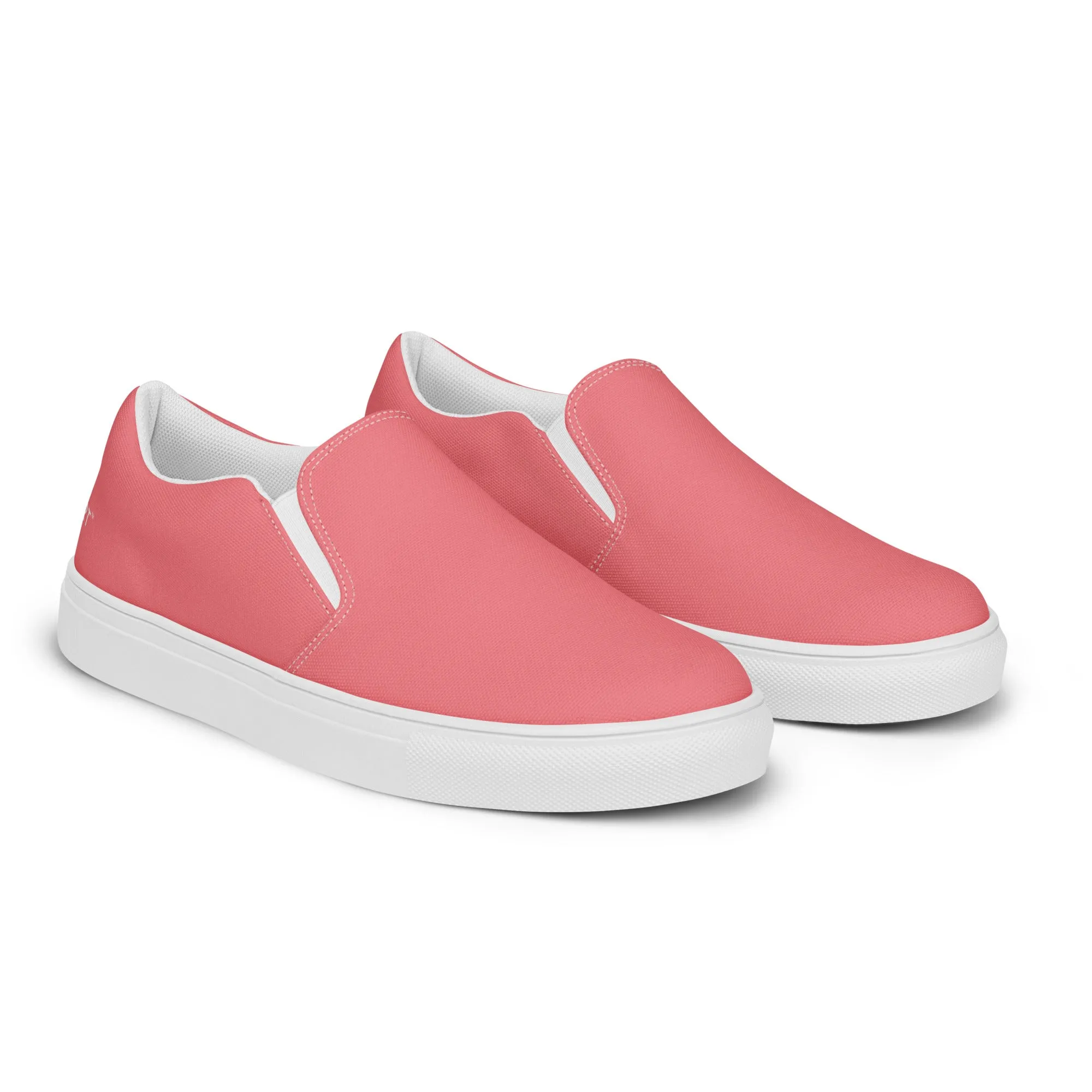 Pink Women's Slip Ons, Solid Colorful Pink Color Modern Minimalist Women’s Slip-On Canvas Shoes (US Size: 5-12)