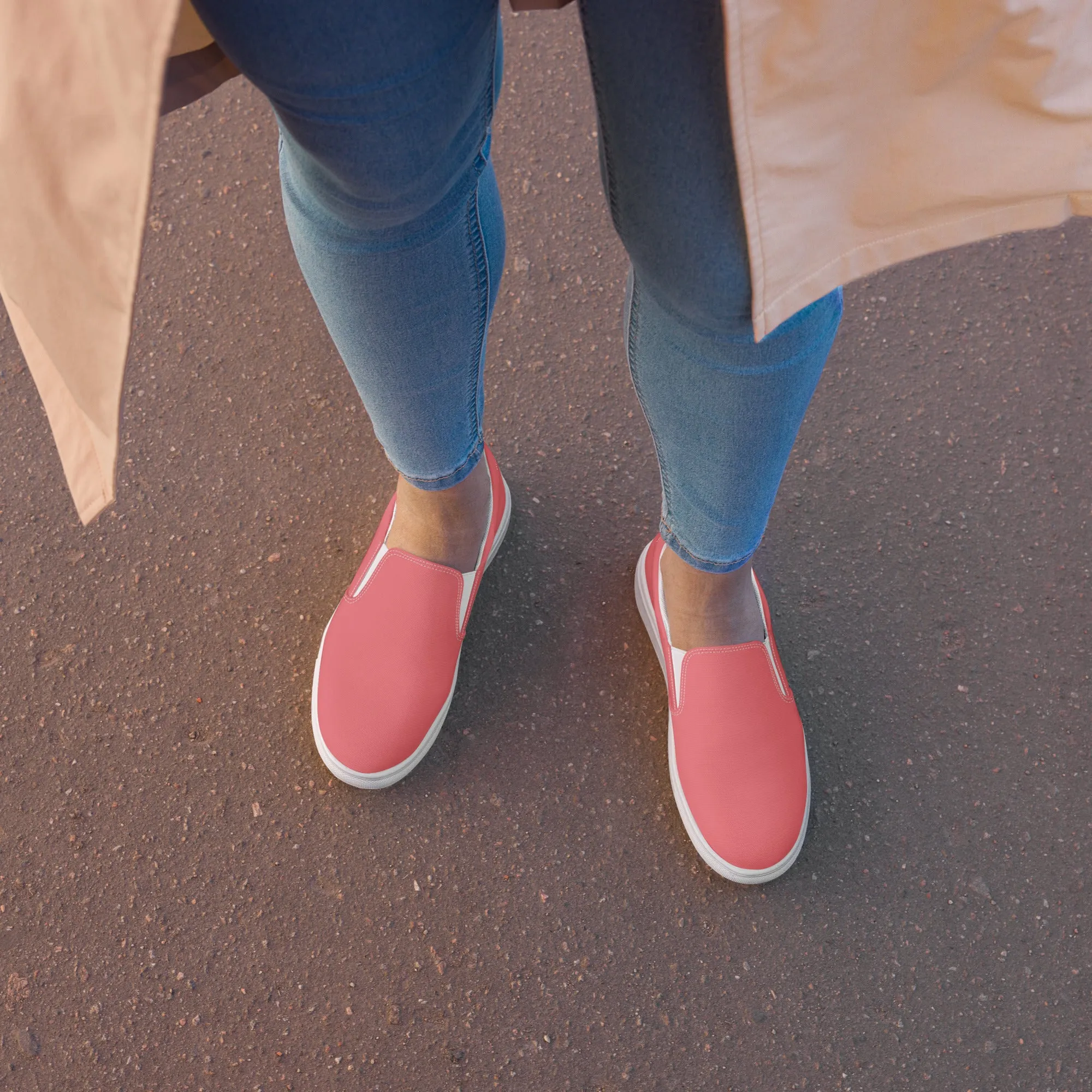 Pink Women's Slip Ons, Solid Colorful Pink Color Modern Minimalist Women’s Slip-On Canvas Shoes (US Size: 5-12)