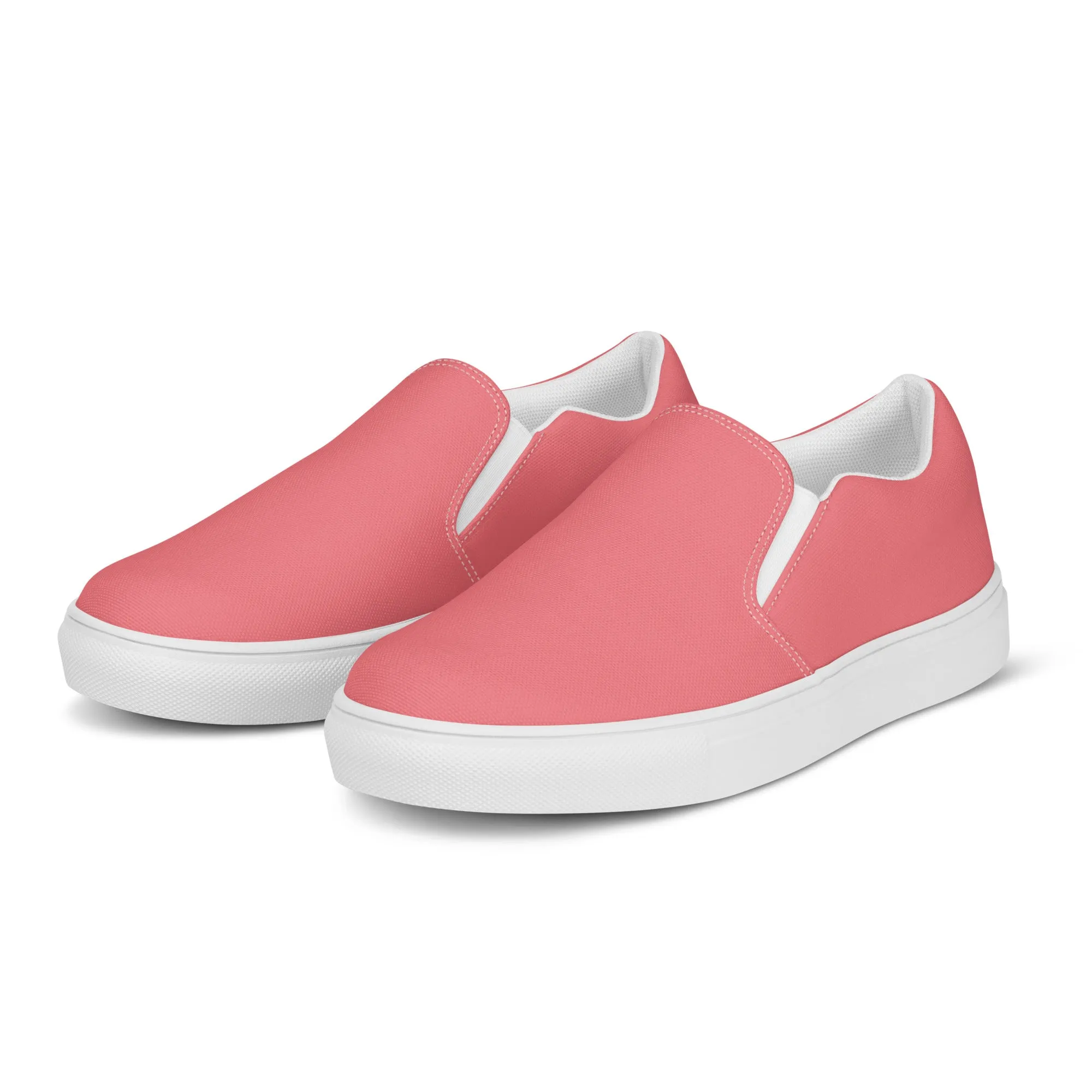 Pink Women's Slip Ons, Solid Colorful Pink Color Modern Minimalist Women’s Slip-On Canvas Shoes (US Size: 5-12)