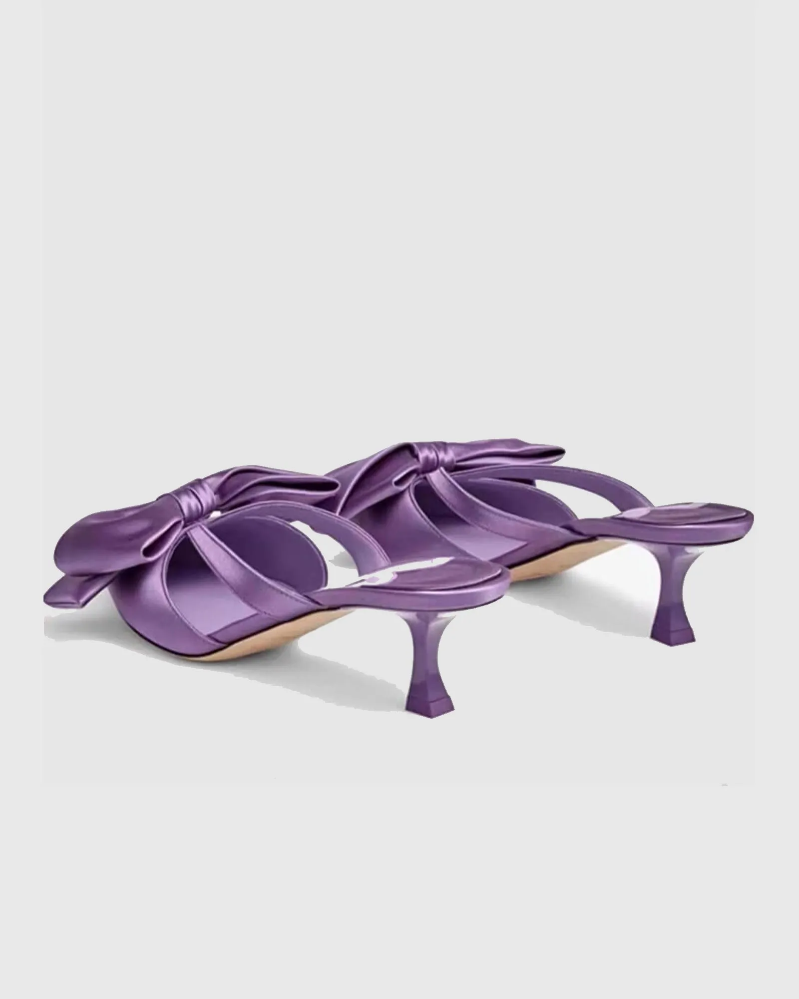 Po Bow Embellished Satin Mules In Purple