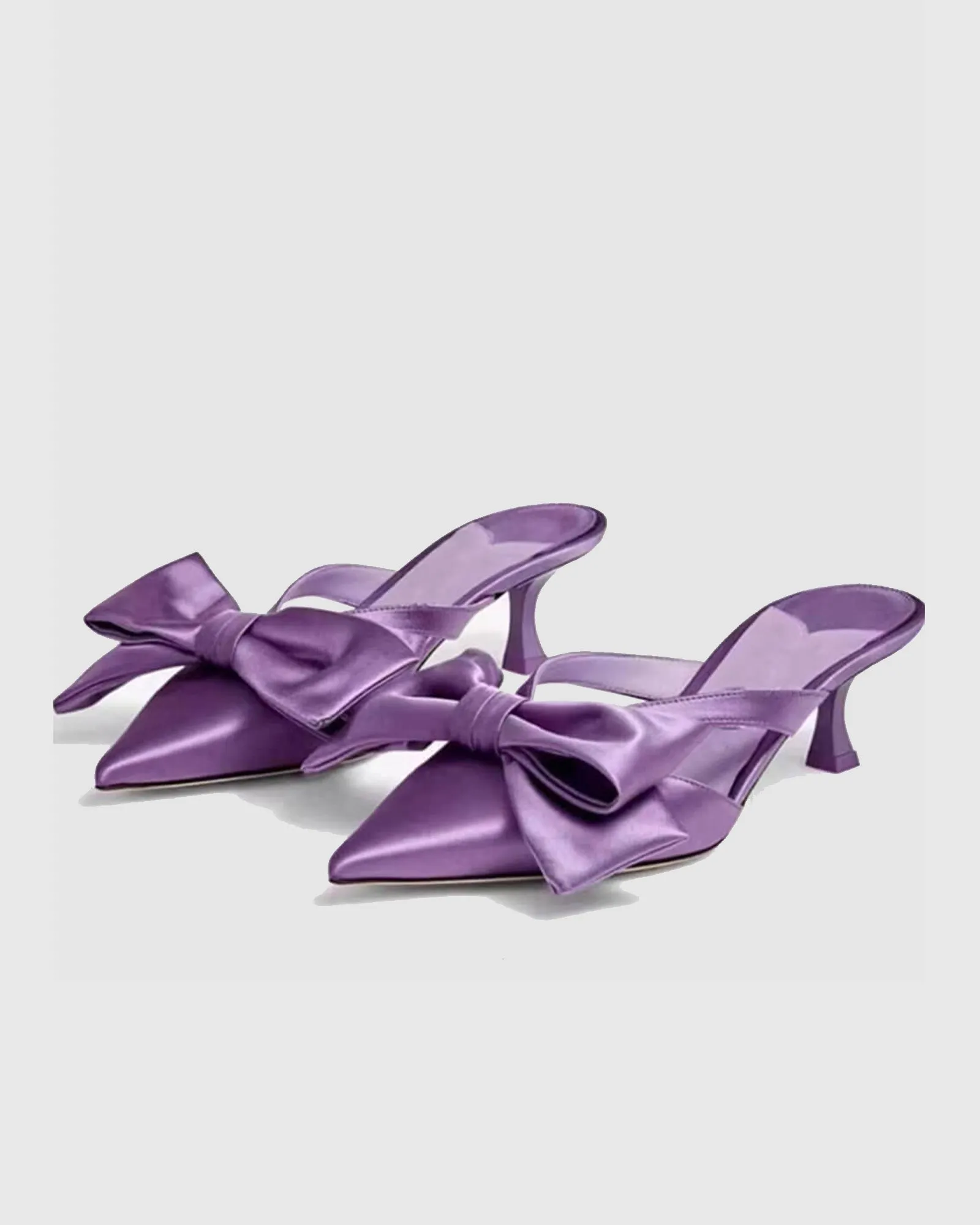 Po Bow Embellished Satin Mules In Purple