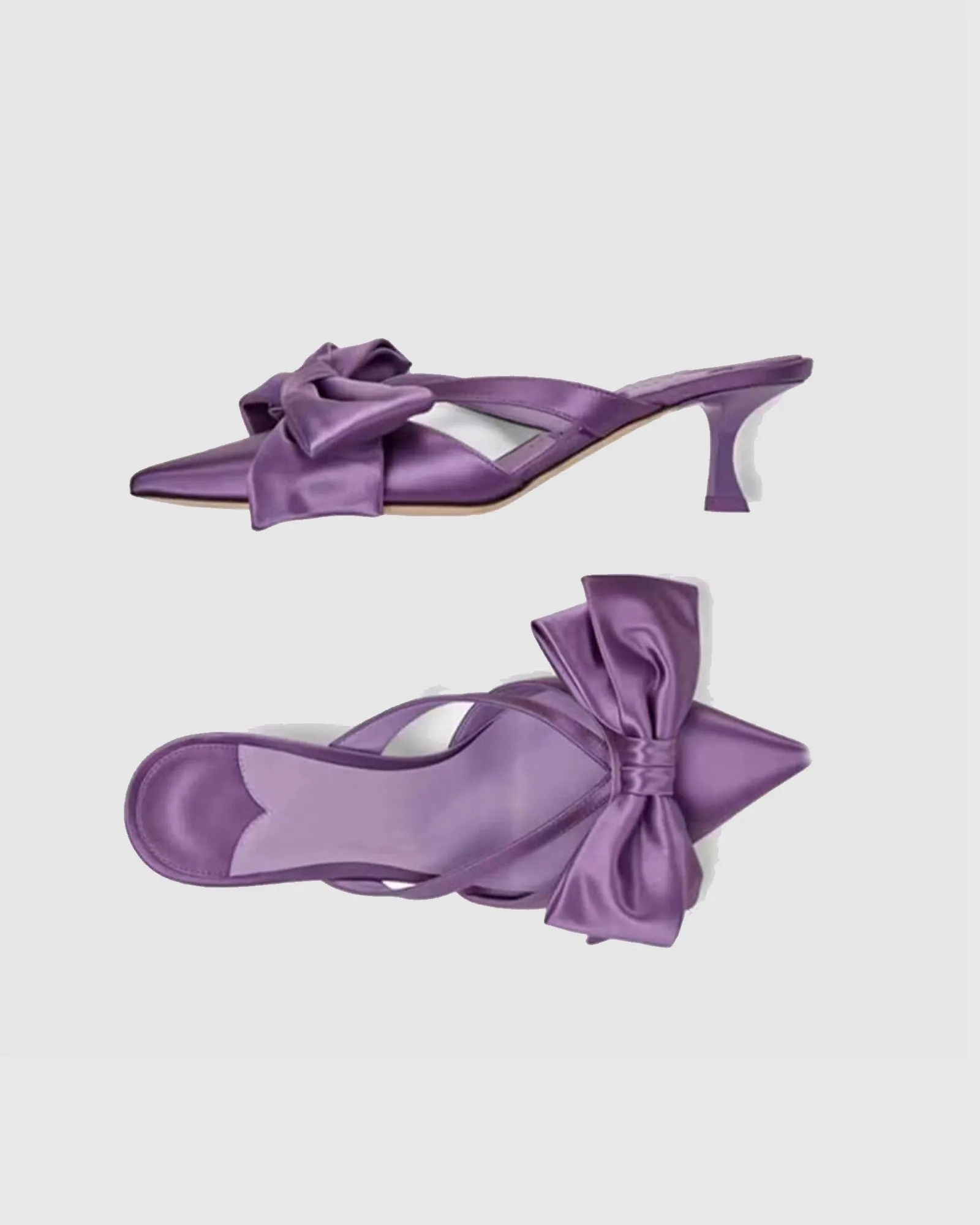 Po Bow Embellished Satin Mules In Purple