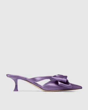 Po Bow Embellished Satin Mules In Purple