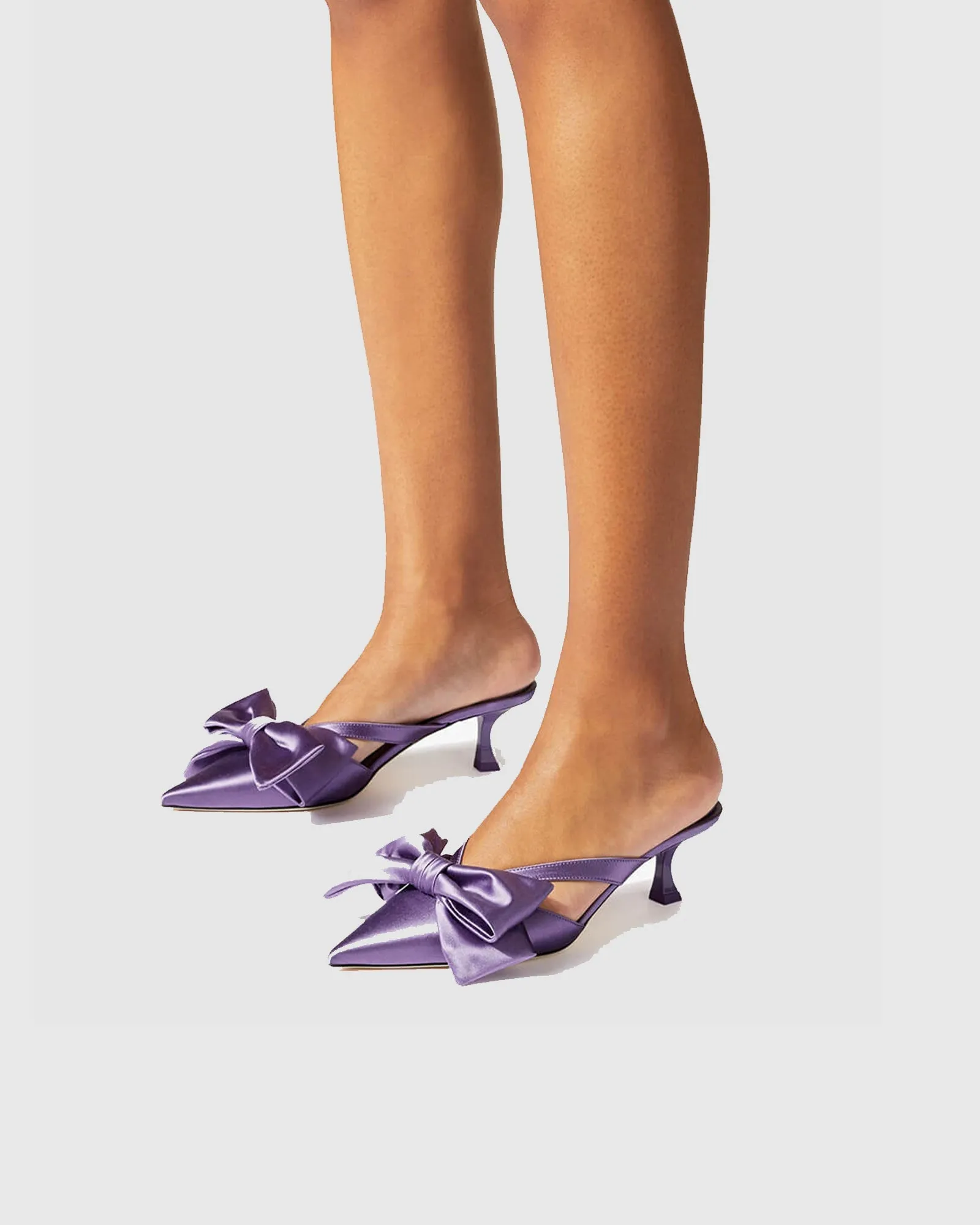 Po Bow Embellished Satin Mules In Purple