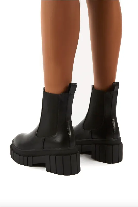 Qupid Black PU Chunky Sole Booties