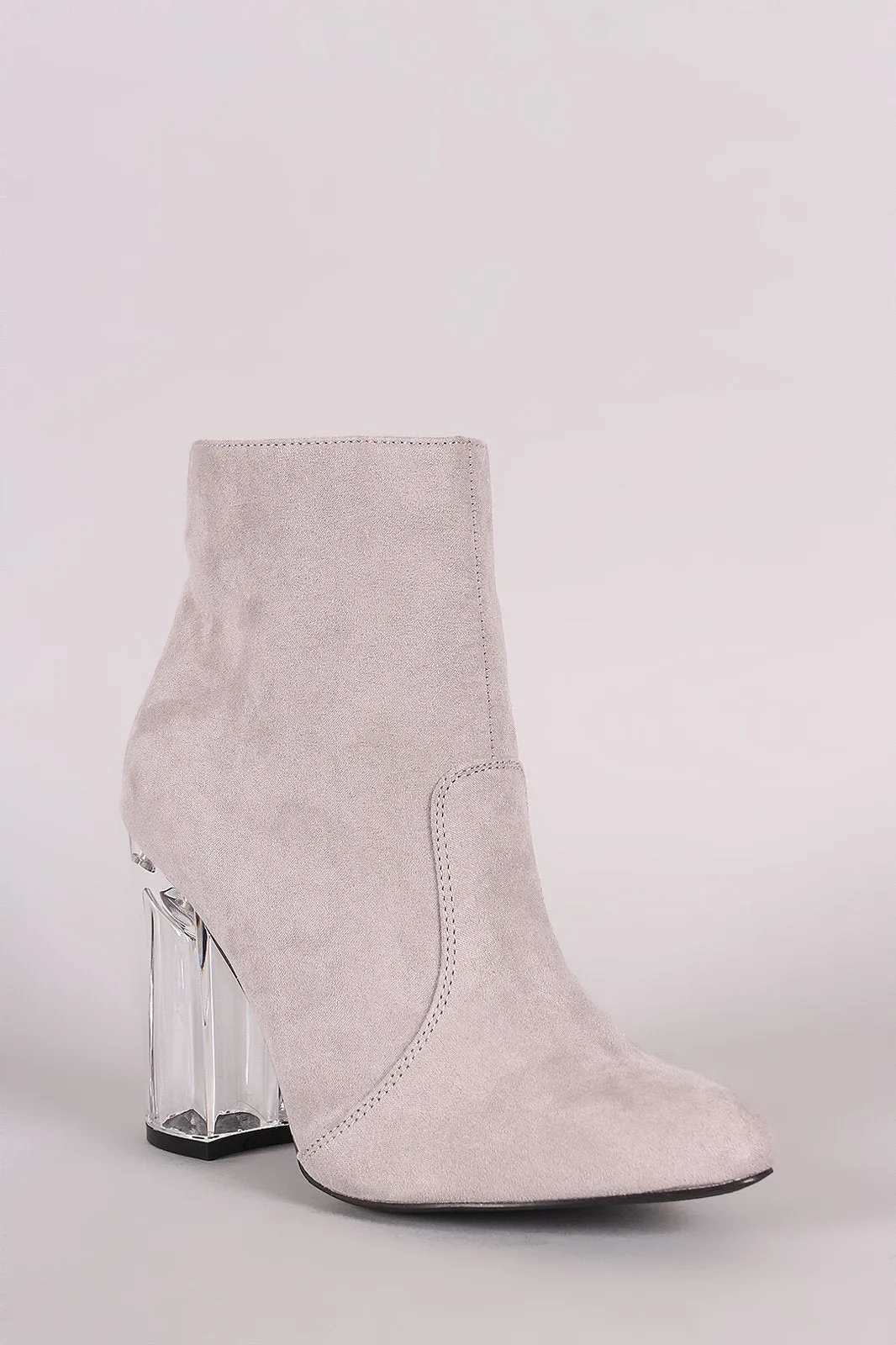 Qupid Vegan Suede Clear Chunky Heel Bootie