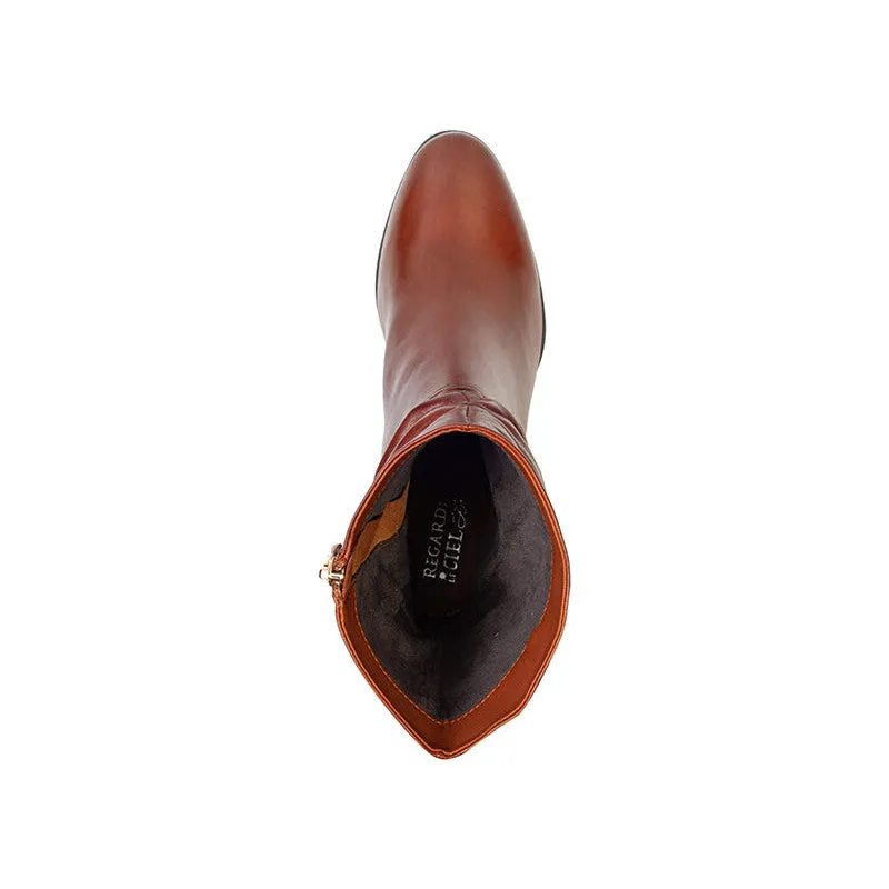 Regarde Le Ciel Joan-11 Ladies Brown Leather Side Zip Mid-Calf Boots