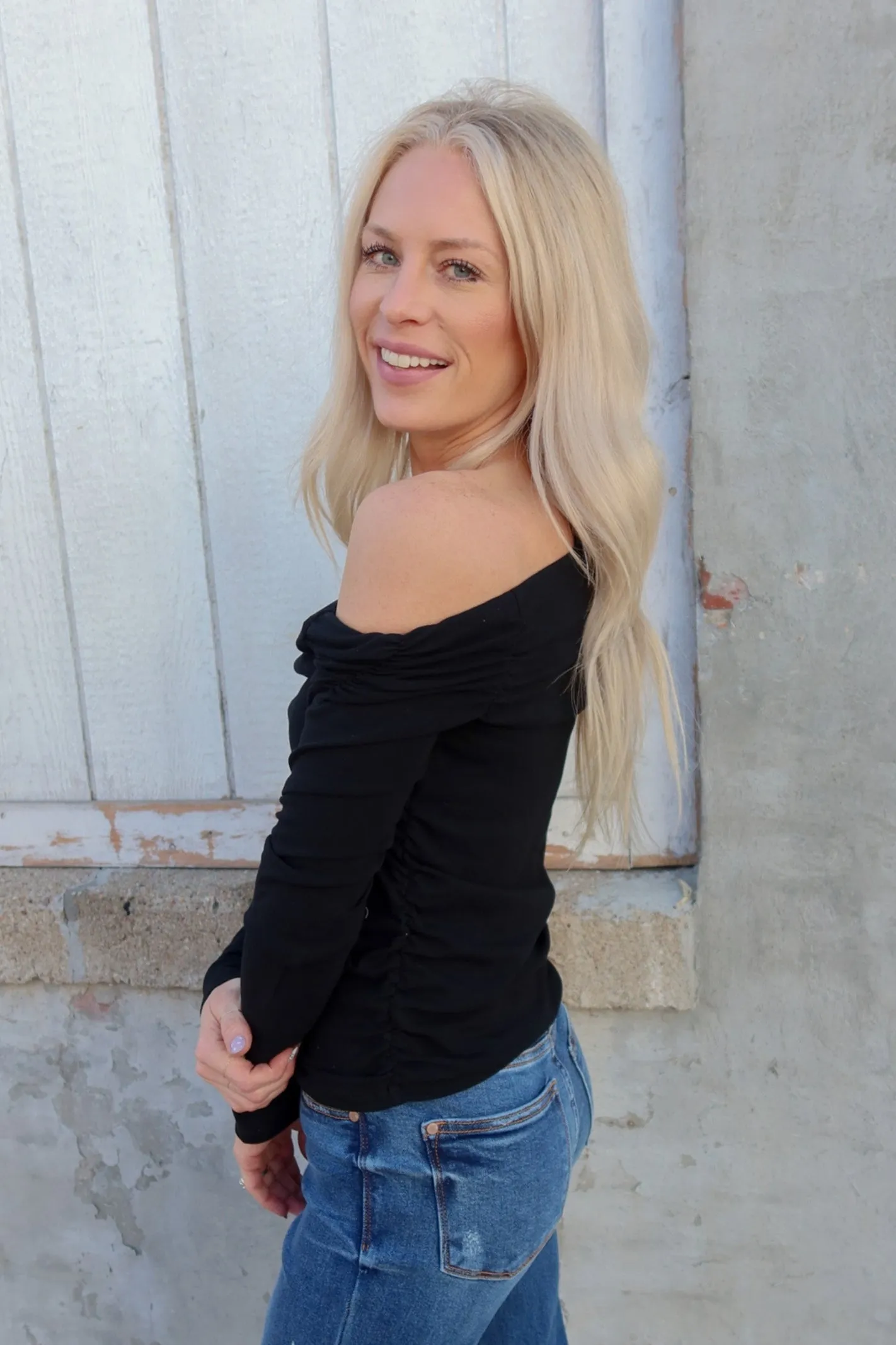 So Chic Black Asymmetrical Neck Long Sleeve Top