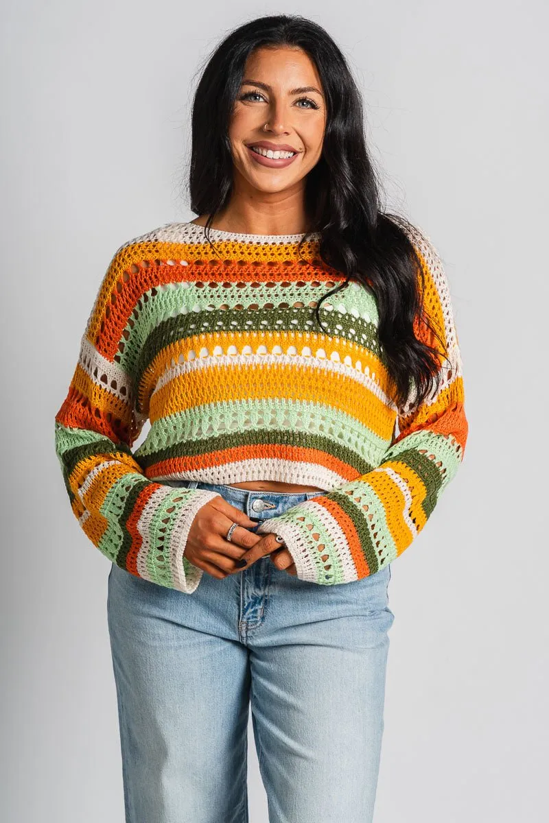 Stripe cropped sweater orange multi
