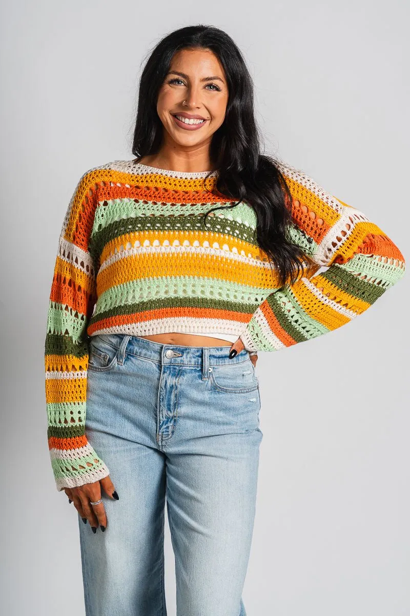 Stripe cropped sweater orange multi