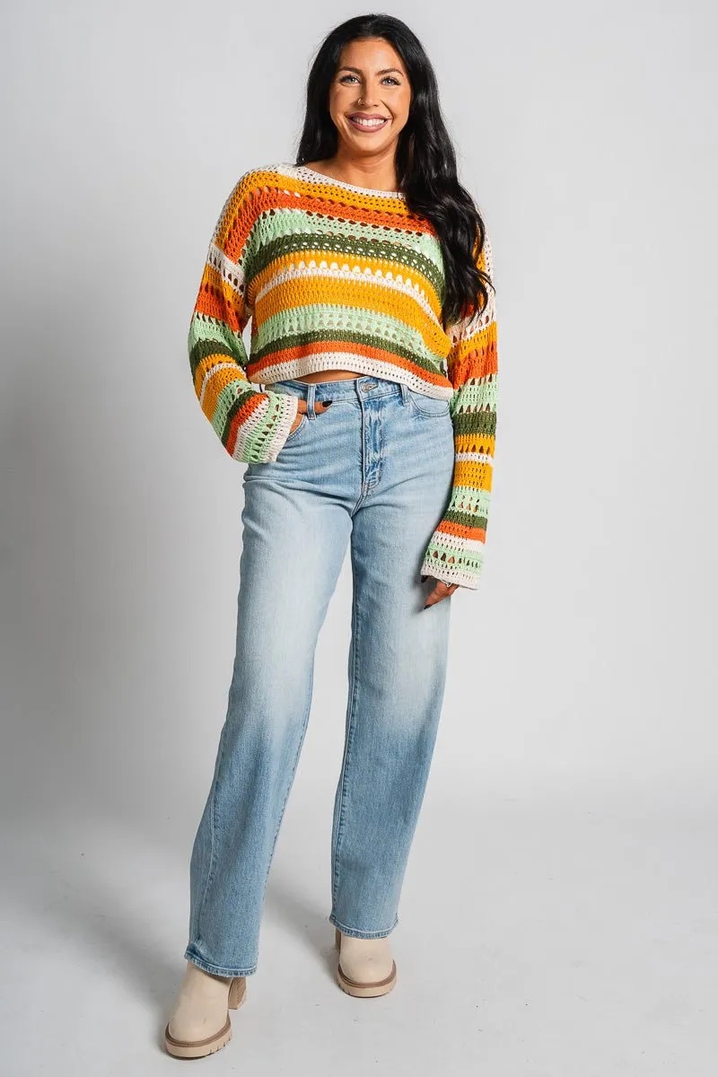 Stripe cropped sweater orange multi