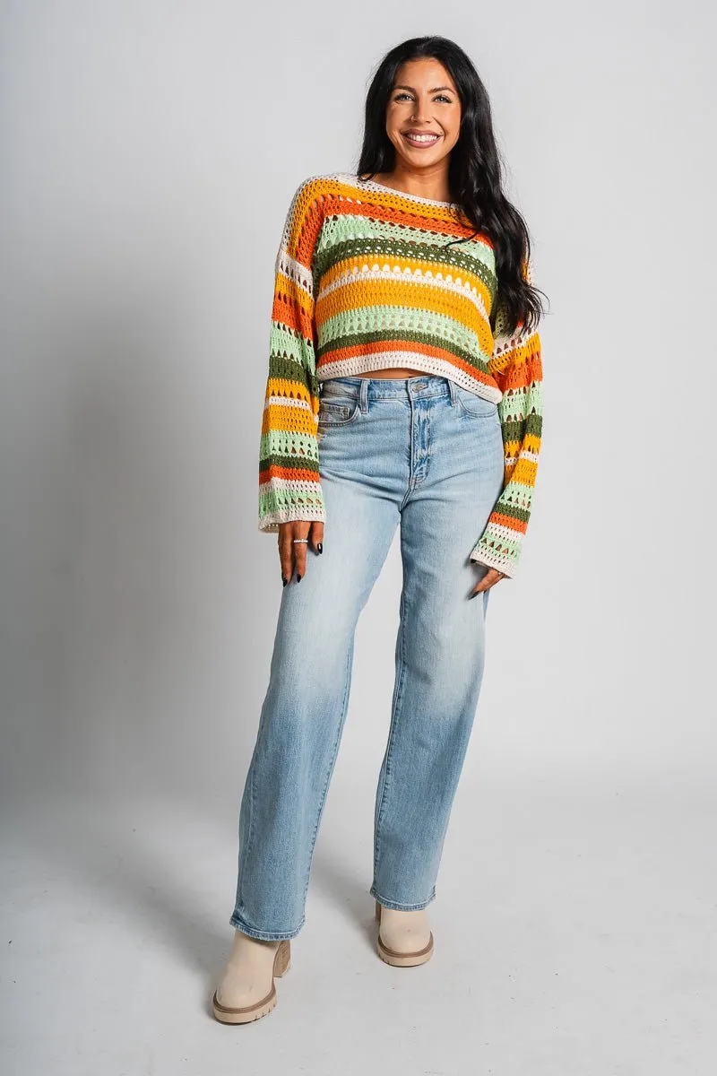Stripe cropped sweater orange multi