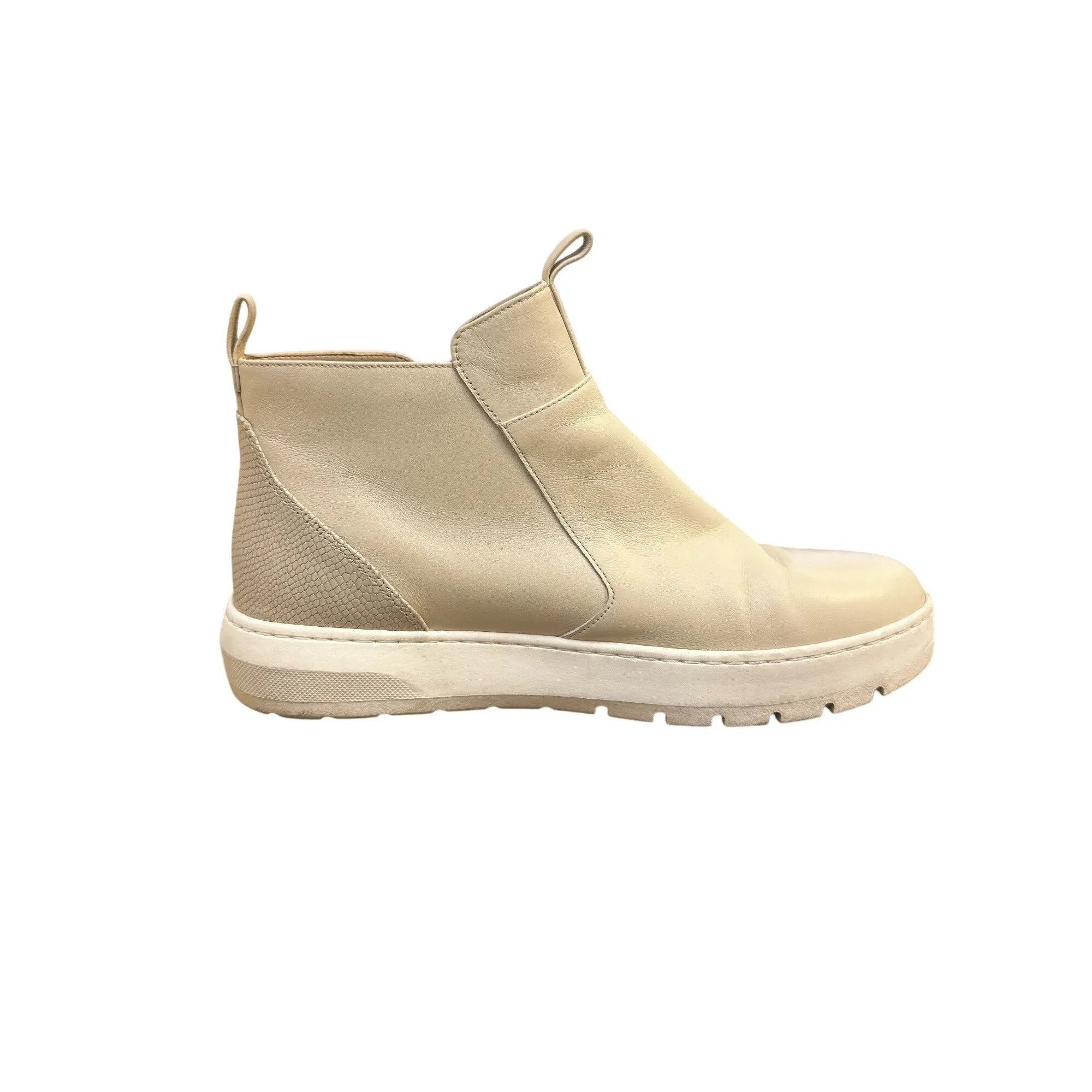 Vionic Cream Leather Ankle Booties w/Side Zippers & Textured Heel Panel Size 10