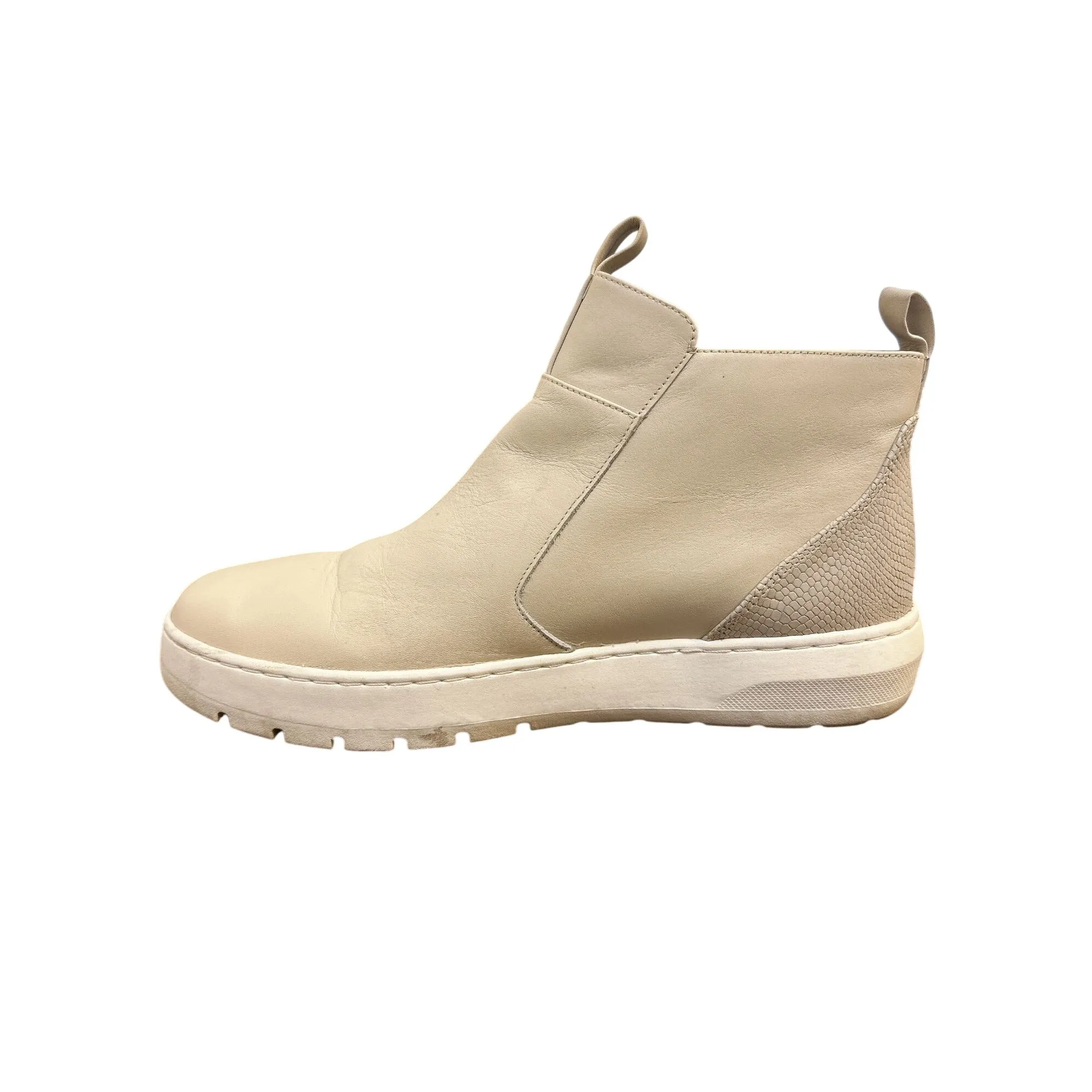 Vionic Cream Leather Ankle Booties w/Side Zippers & Textured Heel Panel Size 10