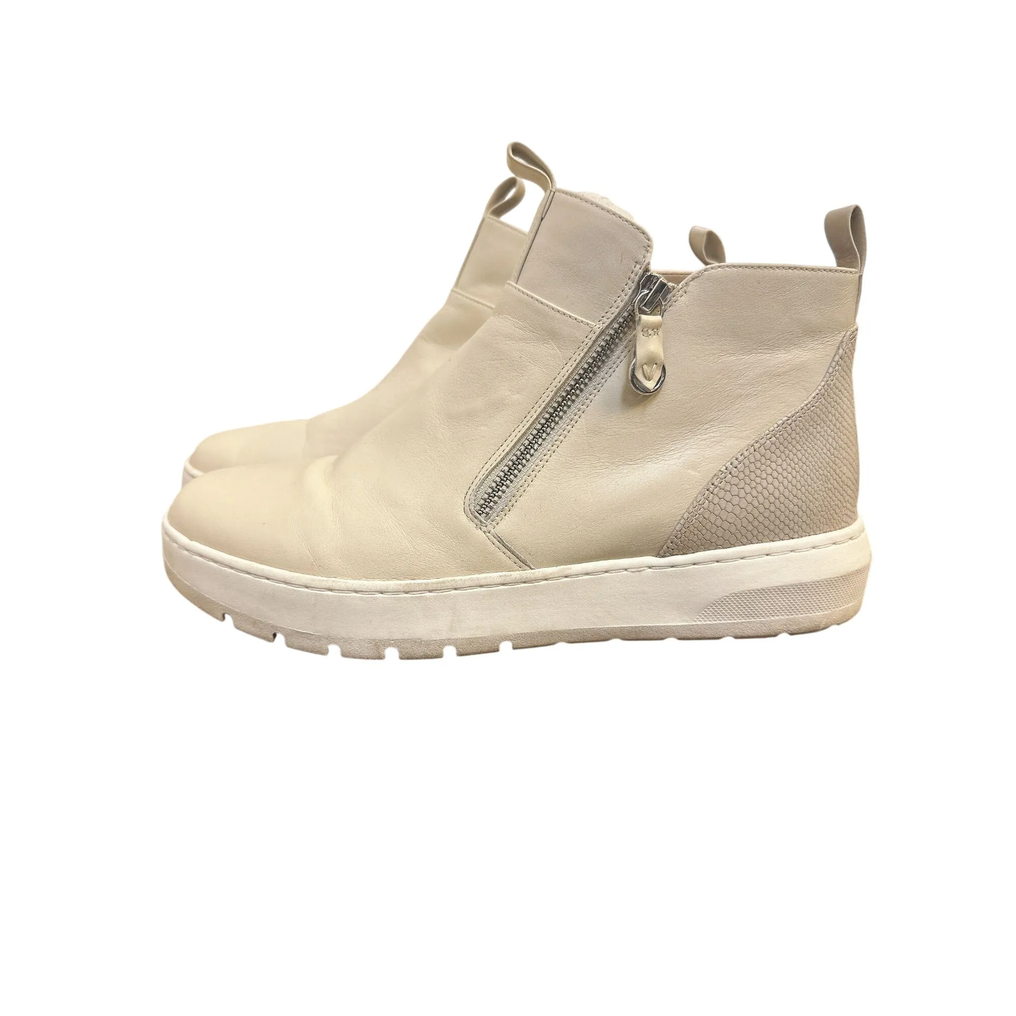 Vionic Cream Leather Ankle Booties w/Side Zippers & Textured Heel Panel Size 10