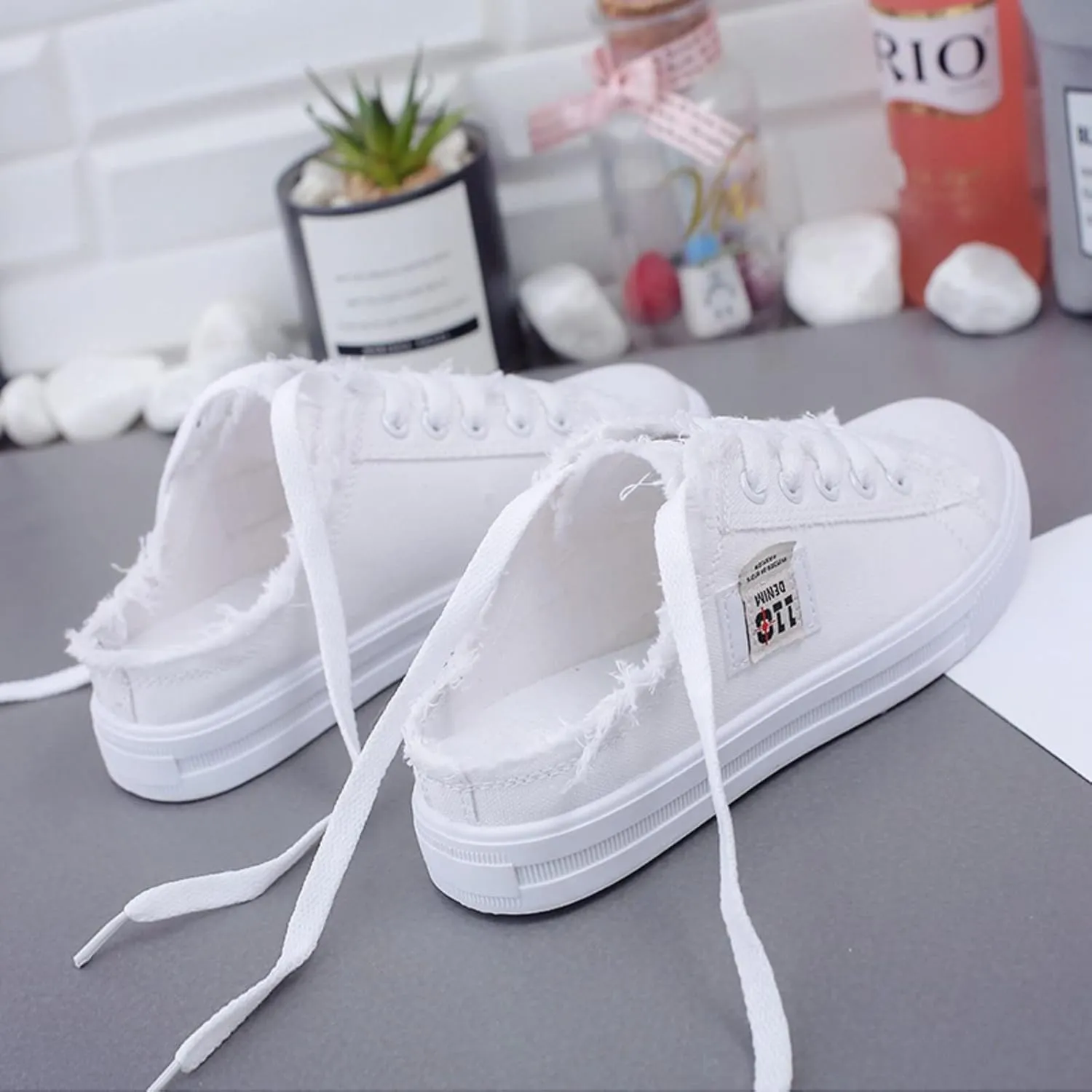 Walking Shoes for Women Canvas Mules Slip on Sneaker Fashion Comfortable Solid Color Slippers Casual Shoes for Ladies