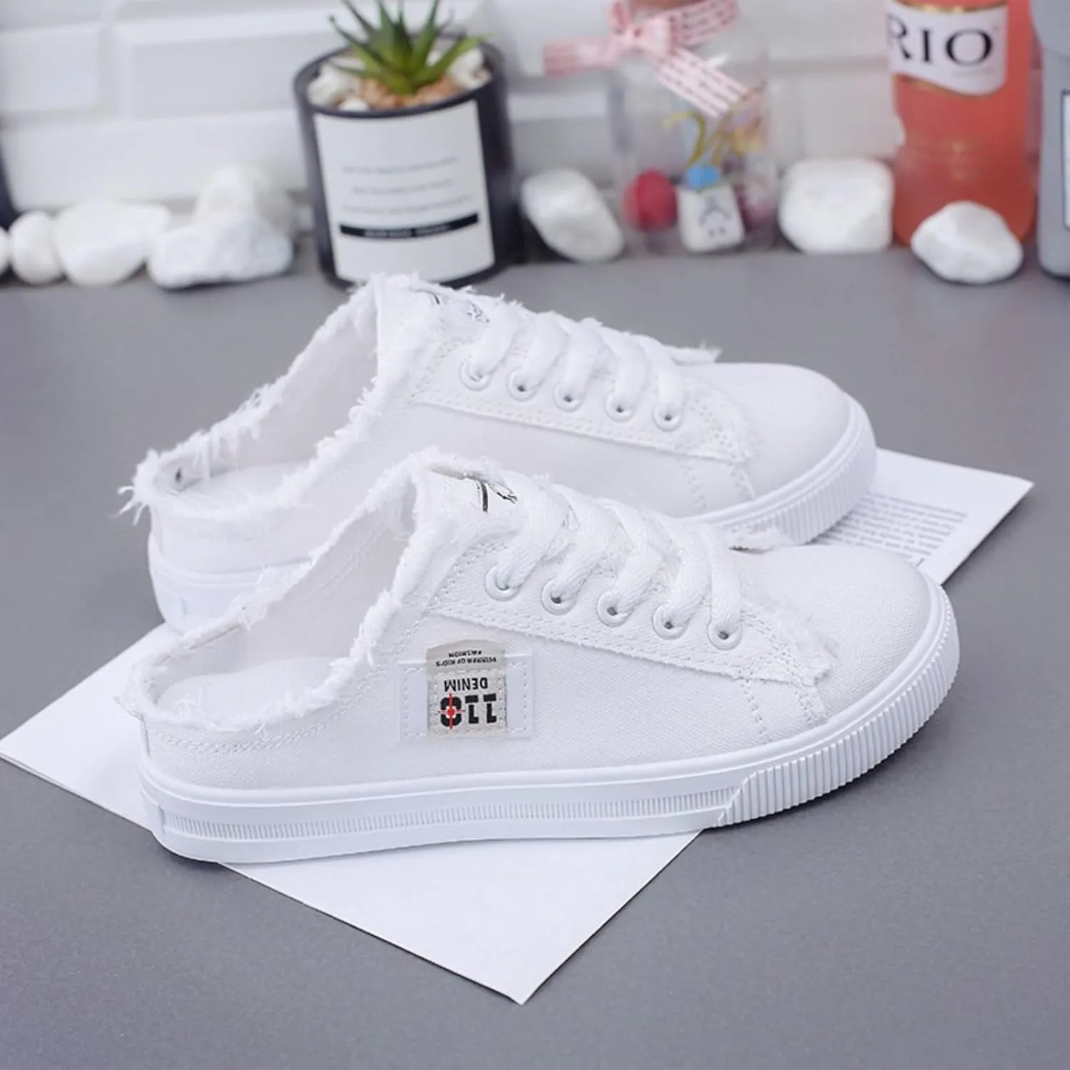 Walking Shoes for Women Canvas Mules Slip on Sneaker Fashion Comfortable Solid Color Slippers Casual Shoes for Ladies