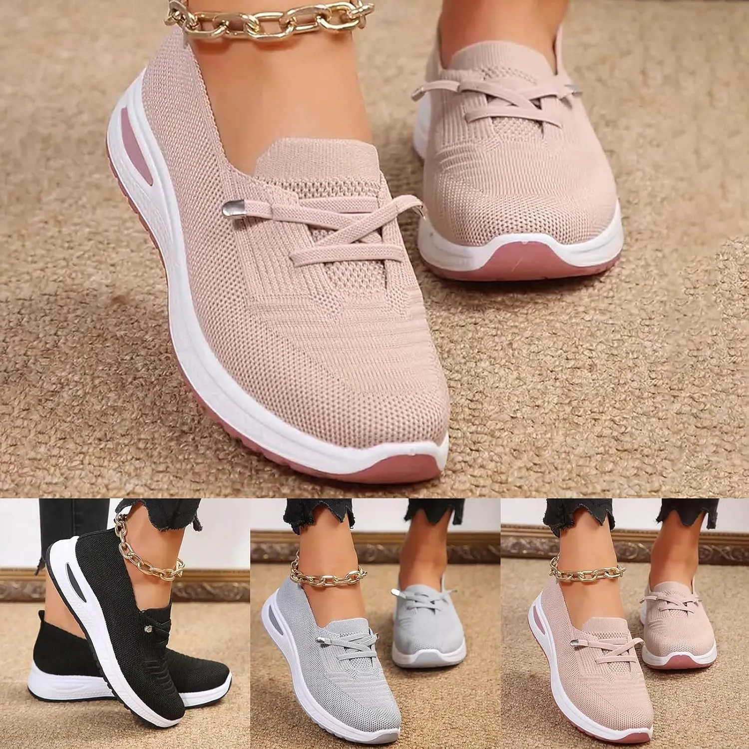 Walking Shoes Women Arch Support, Women's Breathable Mesh Slip On Orthopedic Sneakers Comfortable Non-Slip Tennis Shoes for Plantar Fasciitis Best Walking Shoe