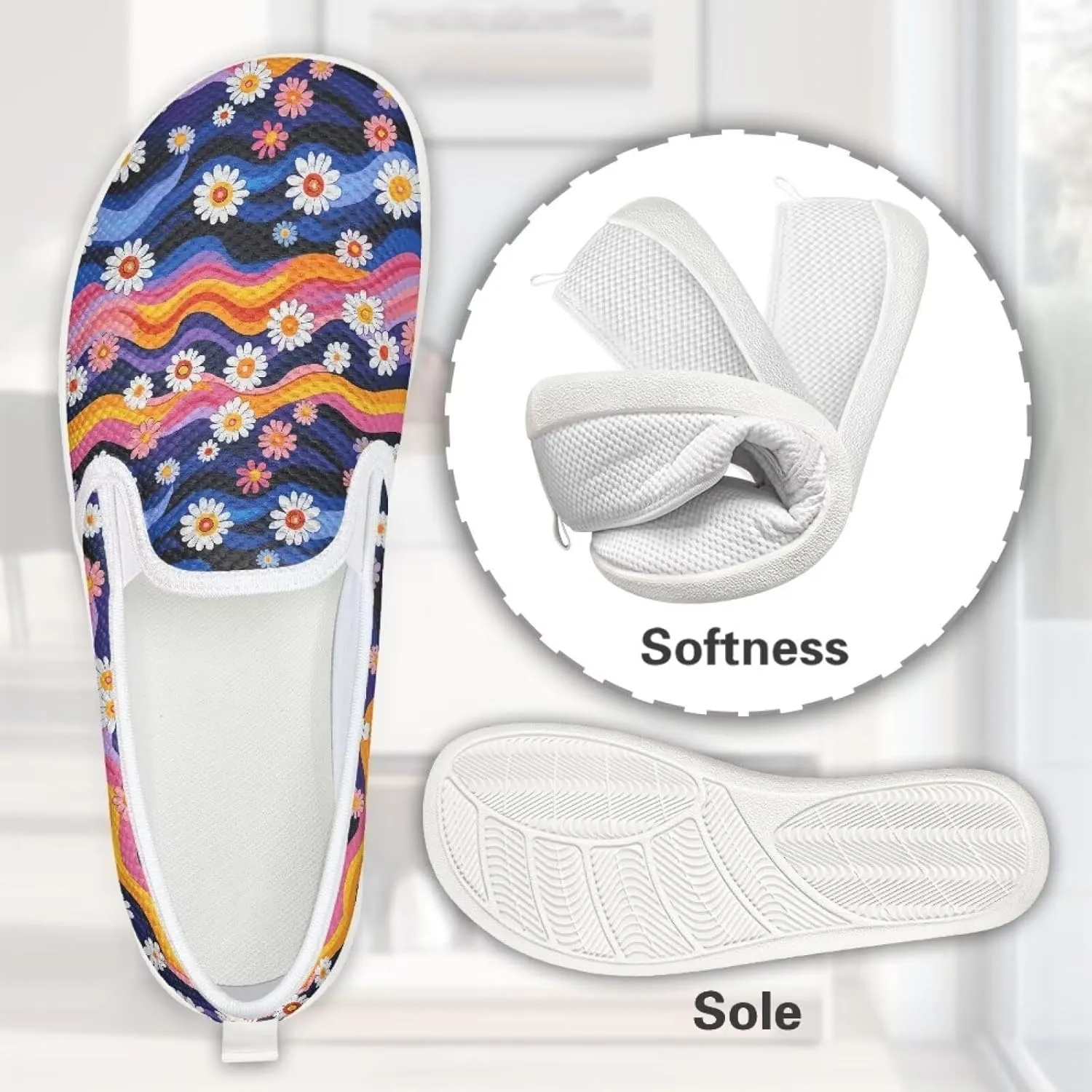 Walking Sneakers Women Lightweight Slip On Sport Shoes Comfortable Breathable Mesh Loafers for Workout US 6-11 White Sole